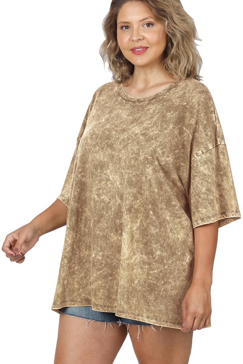 ....SI-22977 Plus Size Washed Cotton Oversized Boyfriend Tee Hoodie, Sweatshirt | PodTeesHub.com