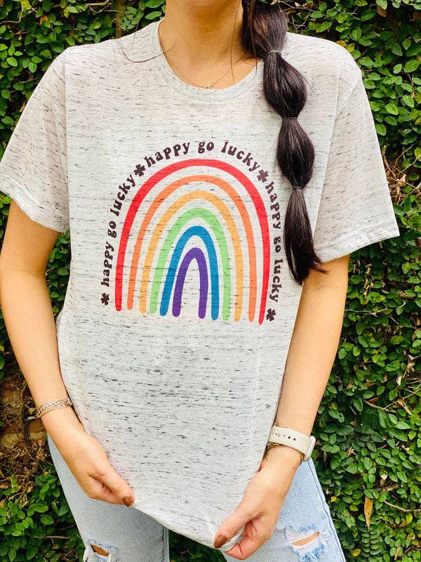 Happy Go Lucky Rainbow Marble Tee Hoodie, Sweatshirt | PodTeesHub.com