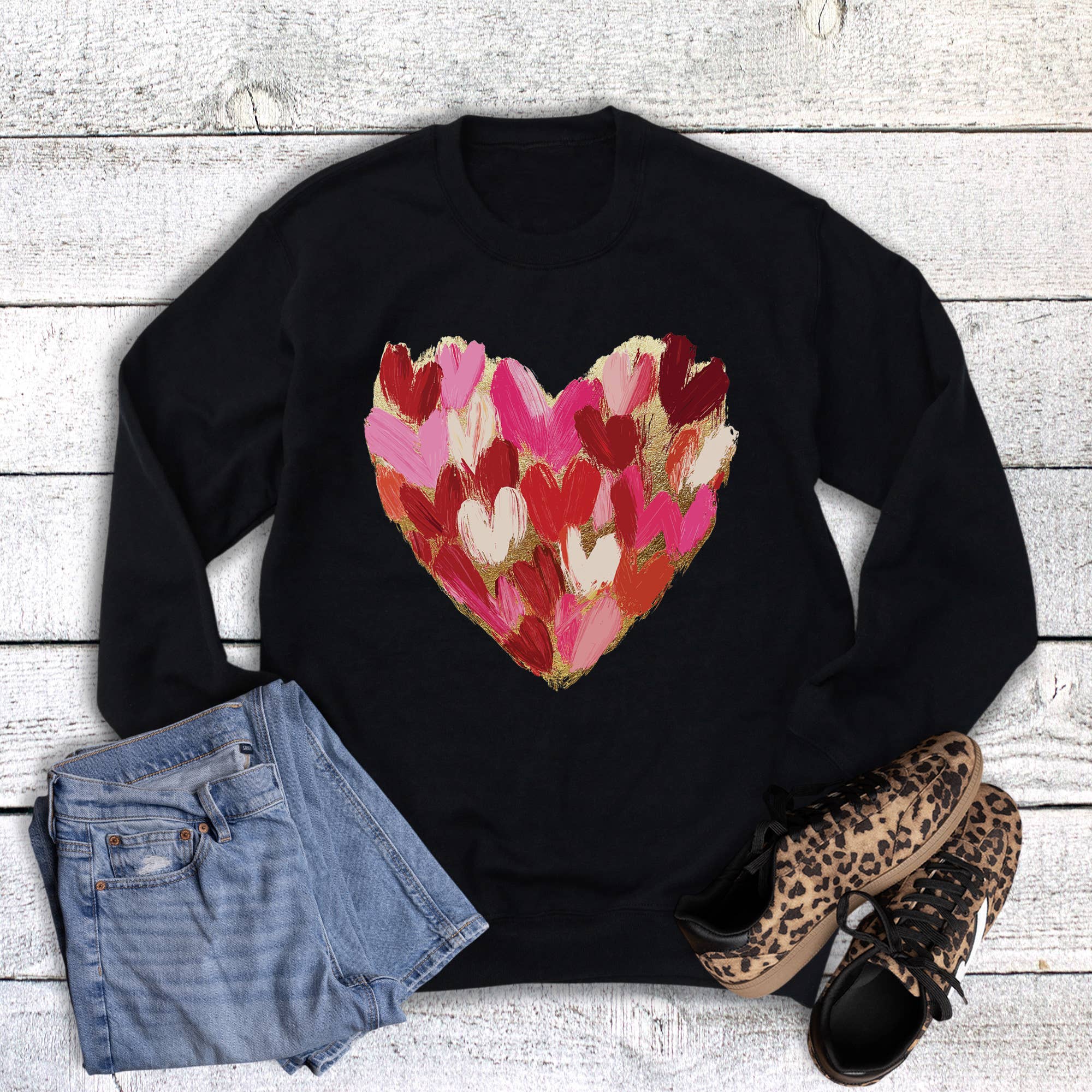 Valentine Faux Brushstroke Gold Heart Sweatshirt T-Shirts, Hoodie | PodTeesHub.com