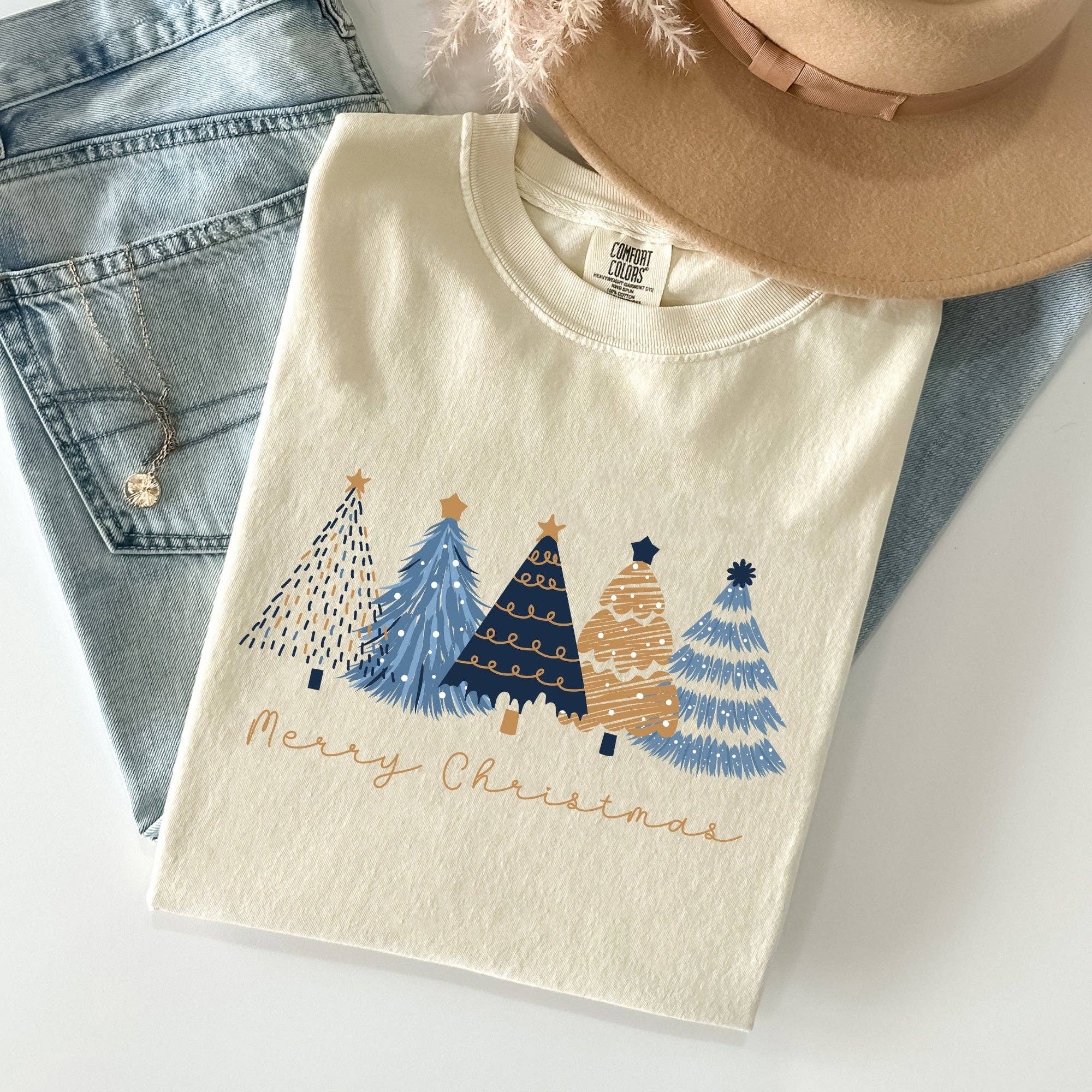 Merry Christmas Trees, Winter, Gold Effect, Snow Tshirt Hoodie, Sweatshirt | PodTeesHub.com