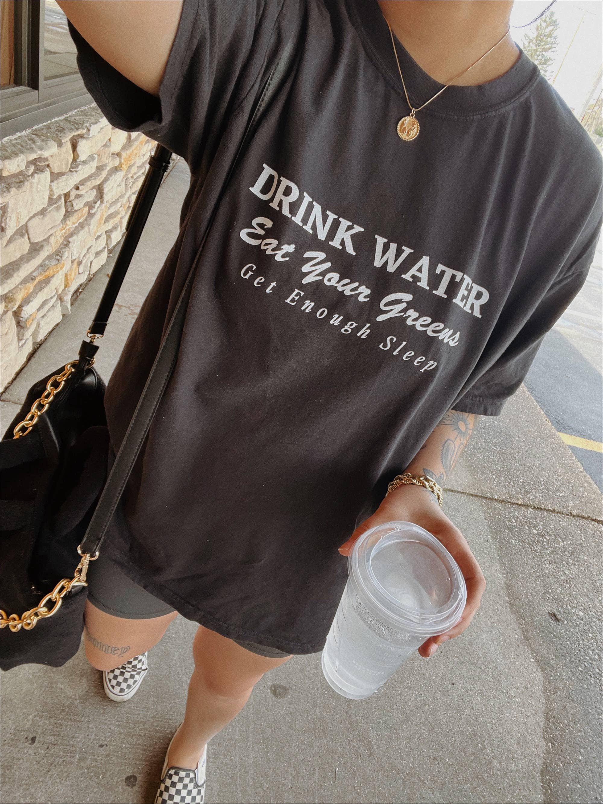 Drink Water Aesthetic Wellness Graphic Tee - Black Hoodie, Sweatshirt | PodTeesHub.com