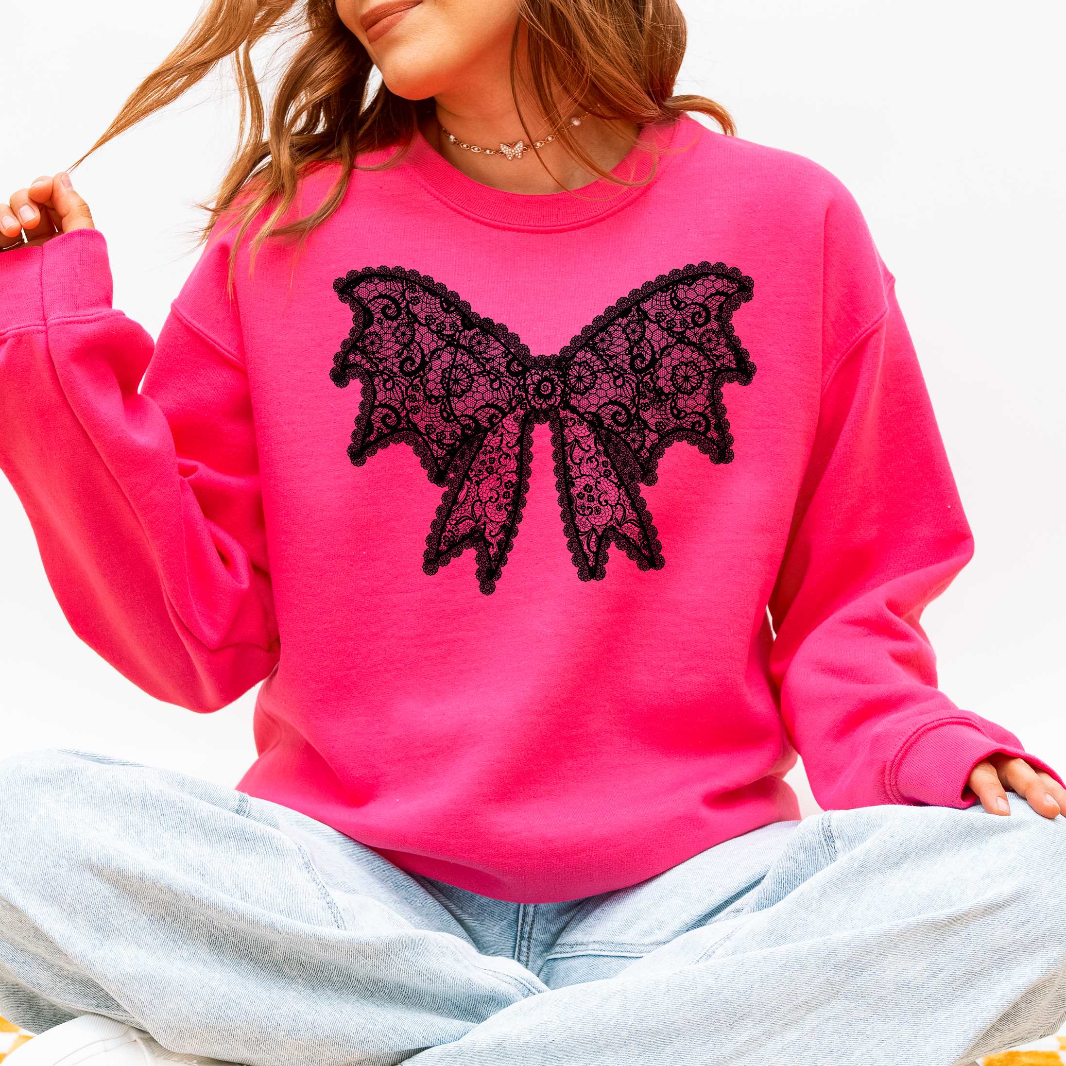 Lace Bow, Halloween, Goth, Faux Lace Coquette Sweatshirt T-Shirts, Hoodie | PodTeesHub.com