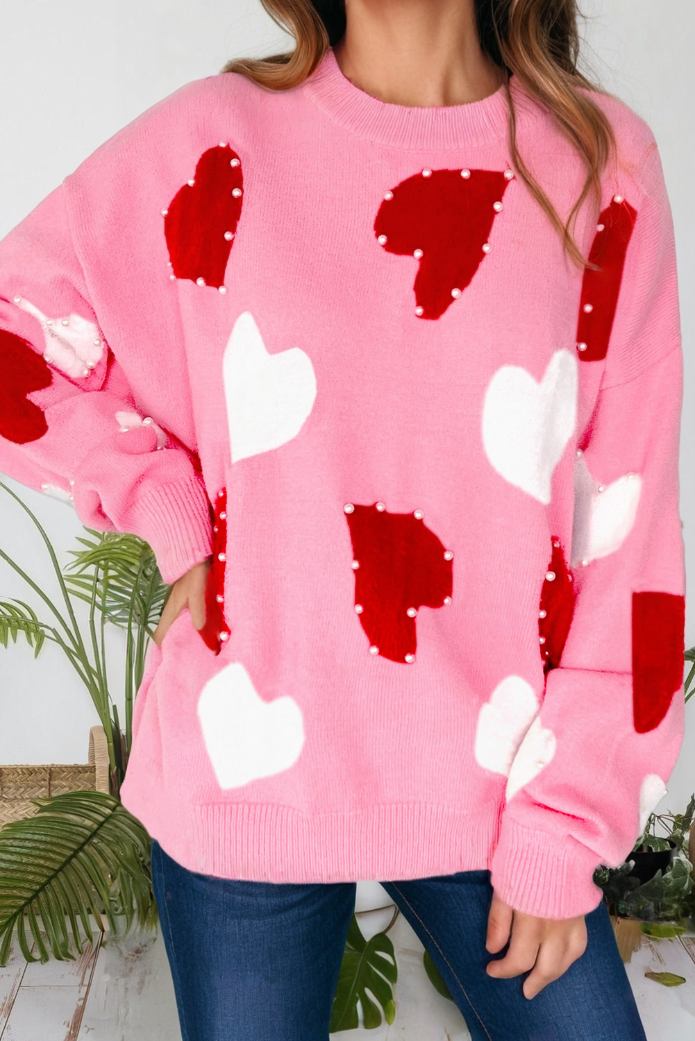 Pearl Embellished Heart Pattern Love Sweater (S-Xl) T-Shirts, Hoodie, Sweatshirt | PodTeesHub.com