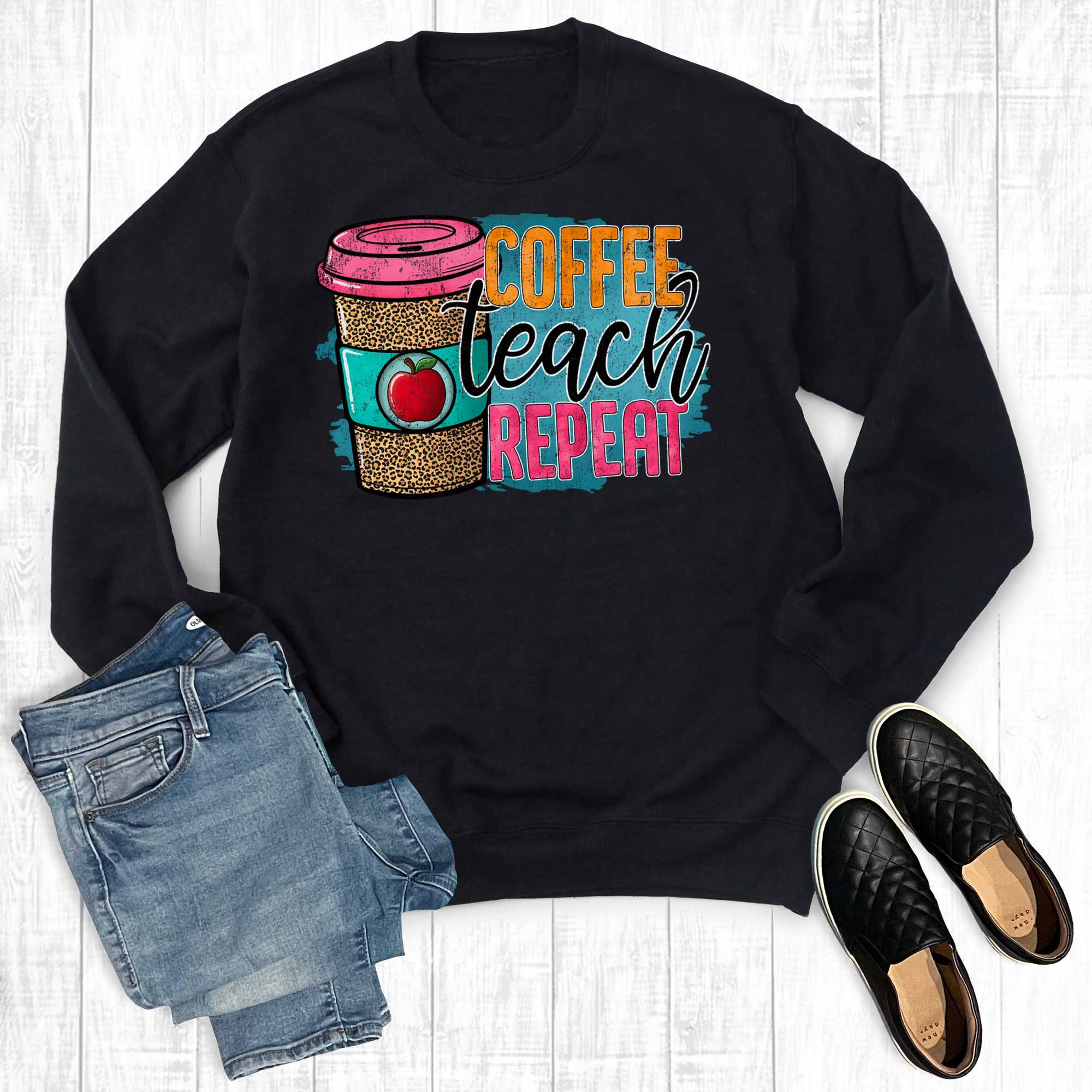 Funny Coffee Teach Repeat Sweatshirt T-Shirts, Hoodie | PodTeesHub.com