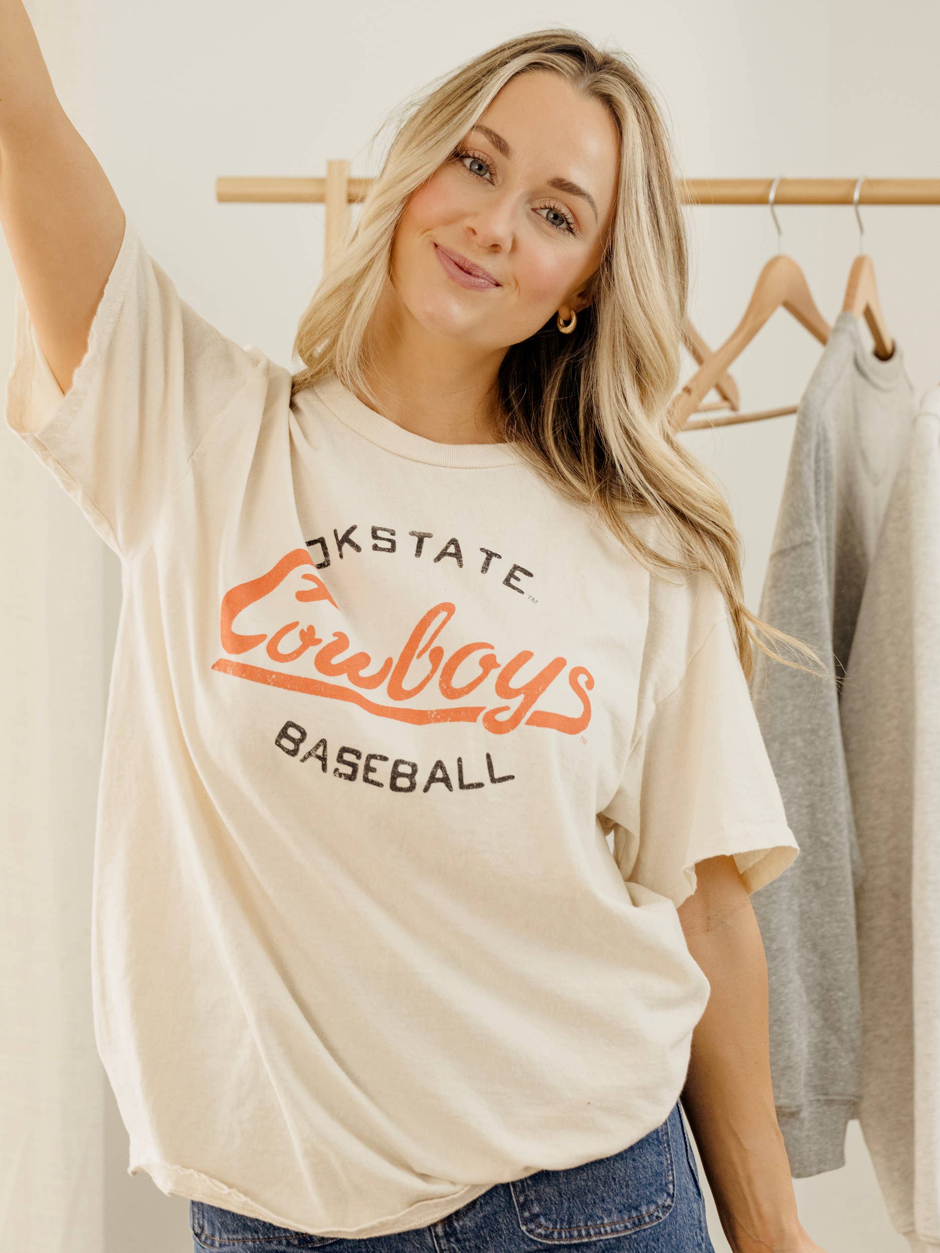 Osu Cowboys Stencil Baseball Off White Thrifted Tee Hoodie, Sweatshirt | PodTeesHub.com