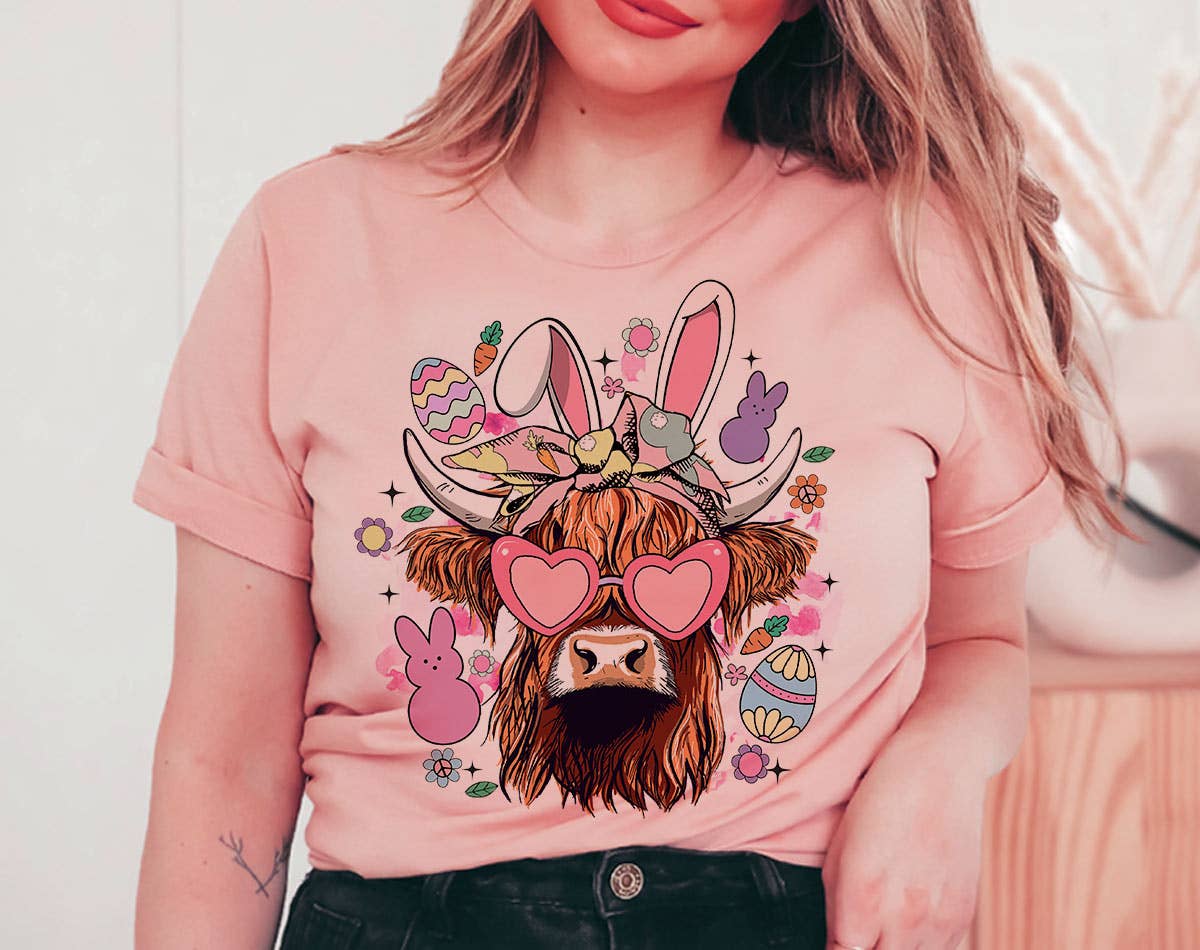 Easter Highland Cow - Boho Sweatshirt - Super Soft T-Shirts, Hoodie | PodTeesHub.com