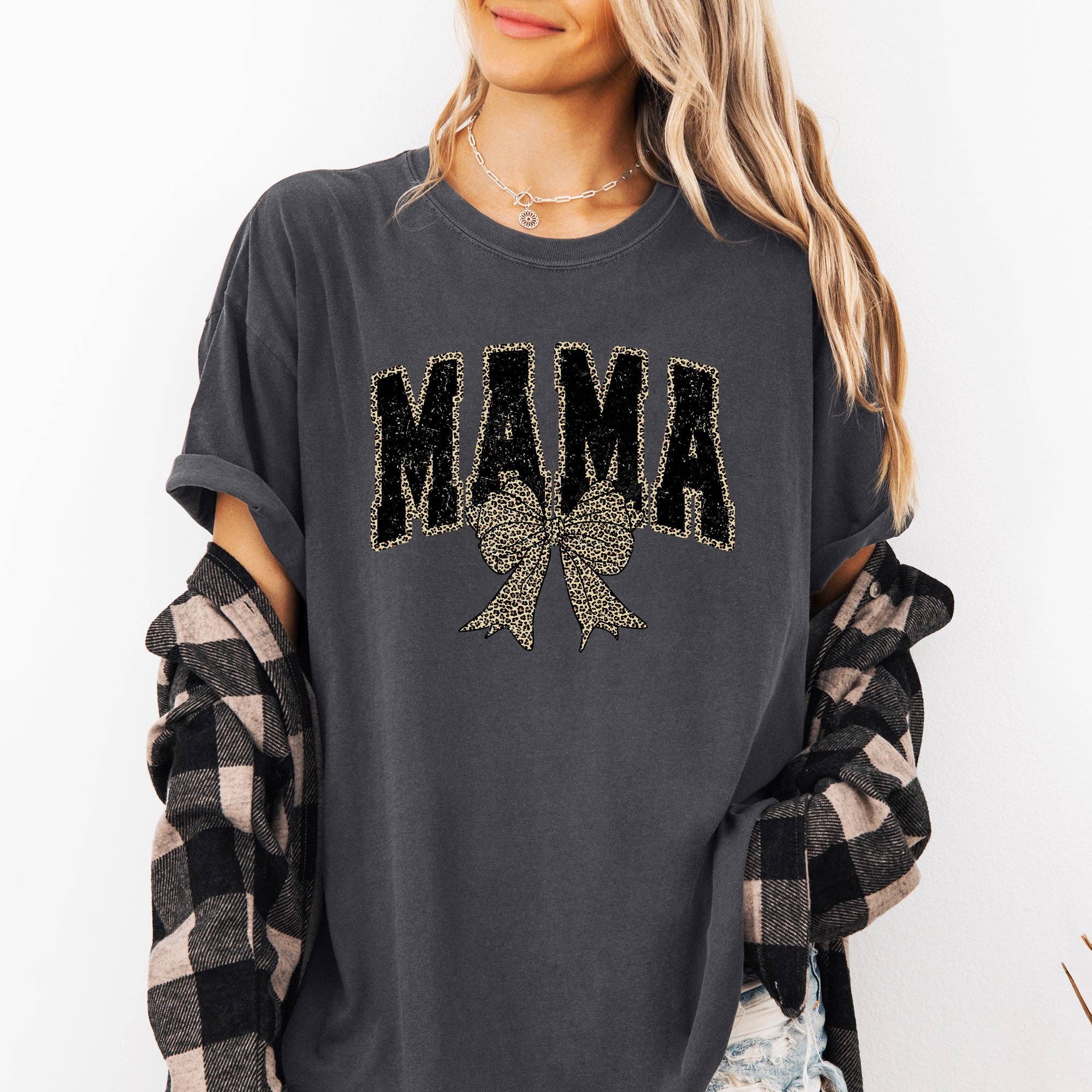 Mama, Black Leopard Print, Bow, Ribbon, Mother's Day Tshirt Hoodie, Sweatshirt | PodTeesHub.com