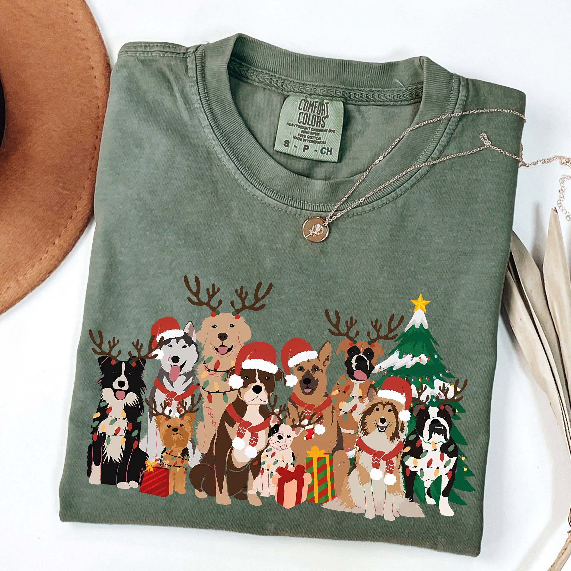 Christmas Dogs, Antlers, Reindeer, Santa, Dog Lover Tshirt Hoodie, Sweatshirt | PodTeesHub.com