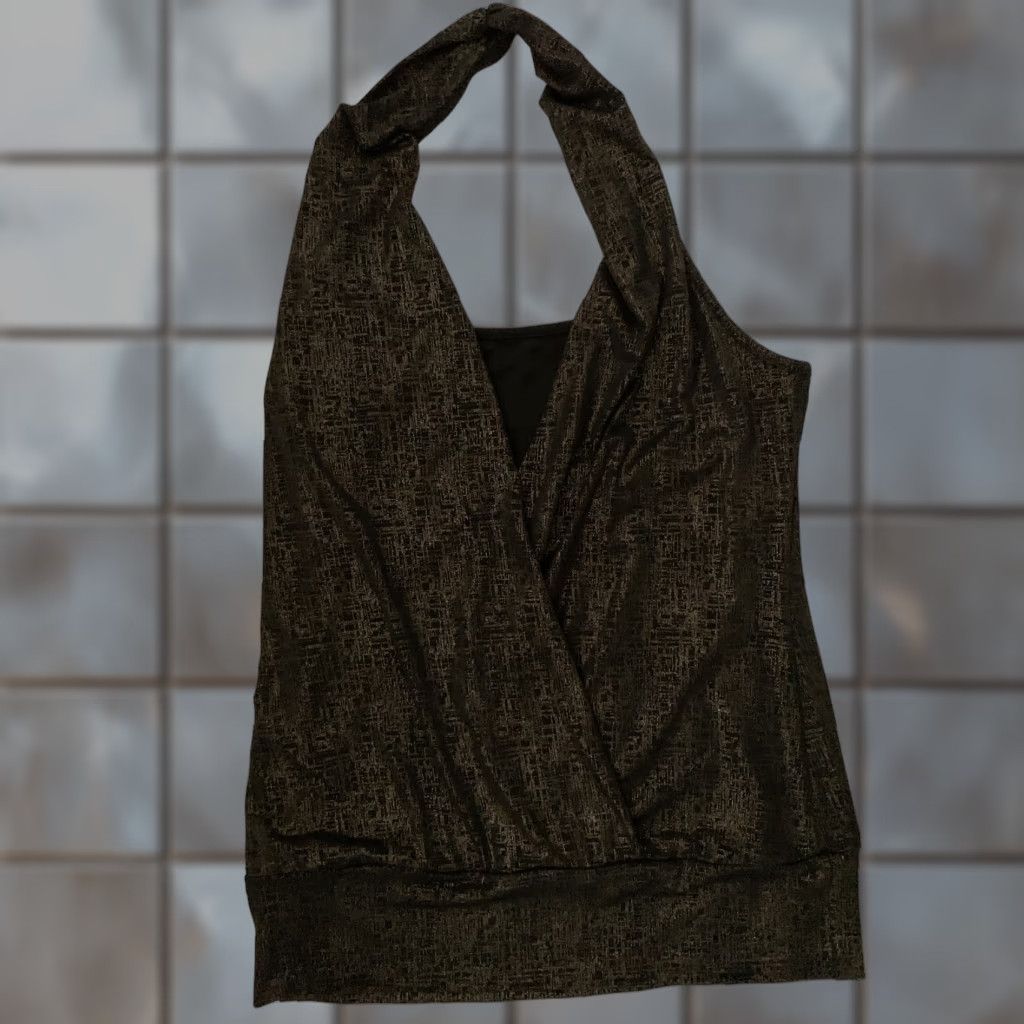 Vintage Xoxo Women S Halter Top Sleeveless Medium Black Gold Party Fashion 2000s T-Shirts, Hoodie, Sweatshirt