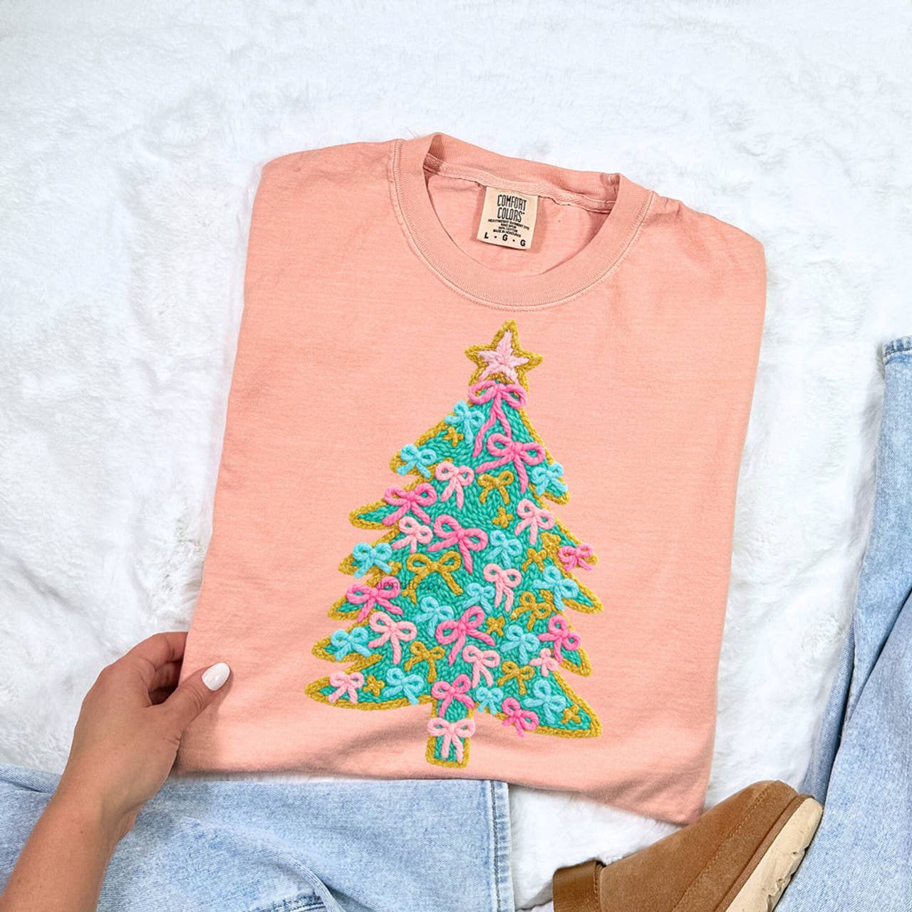 Bow Tree Faux Crochet Tee Hoodie, Sweatshirt | PodTeesHub.com
