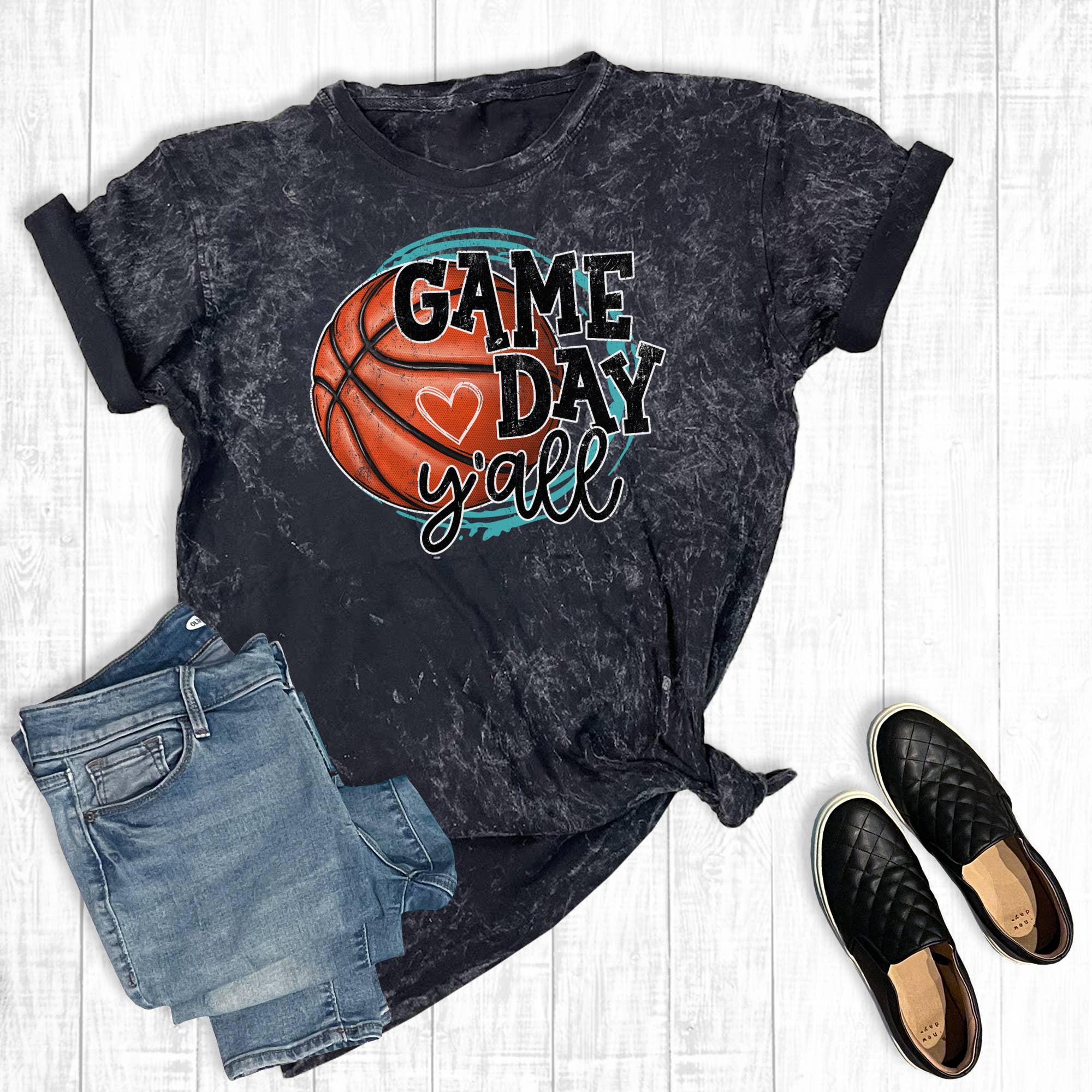 Basketball Game Day Heart Mineral Wash Graphic Tee Hoodie, Sweatshirt | PodTeesHub.com