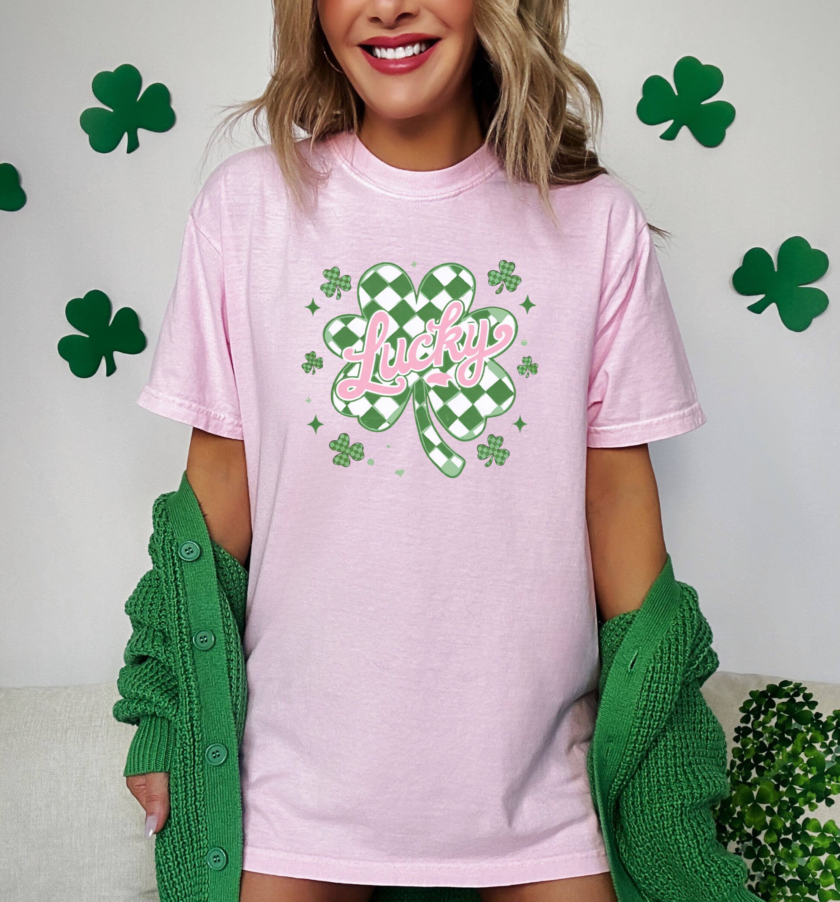 St. Patricks Day Tee, Lucky, Graphic Apparel, Checkered Hoodie, Sweatshirt | PodTeesHub.com