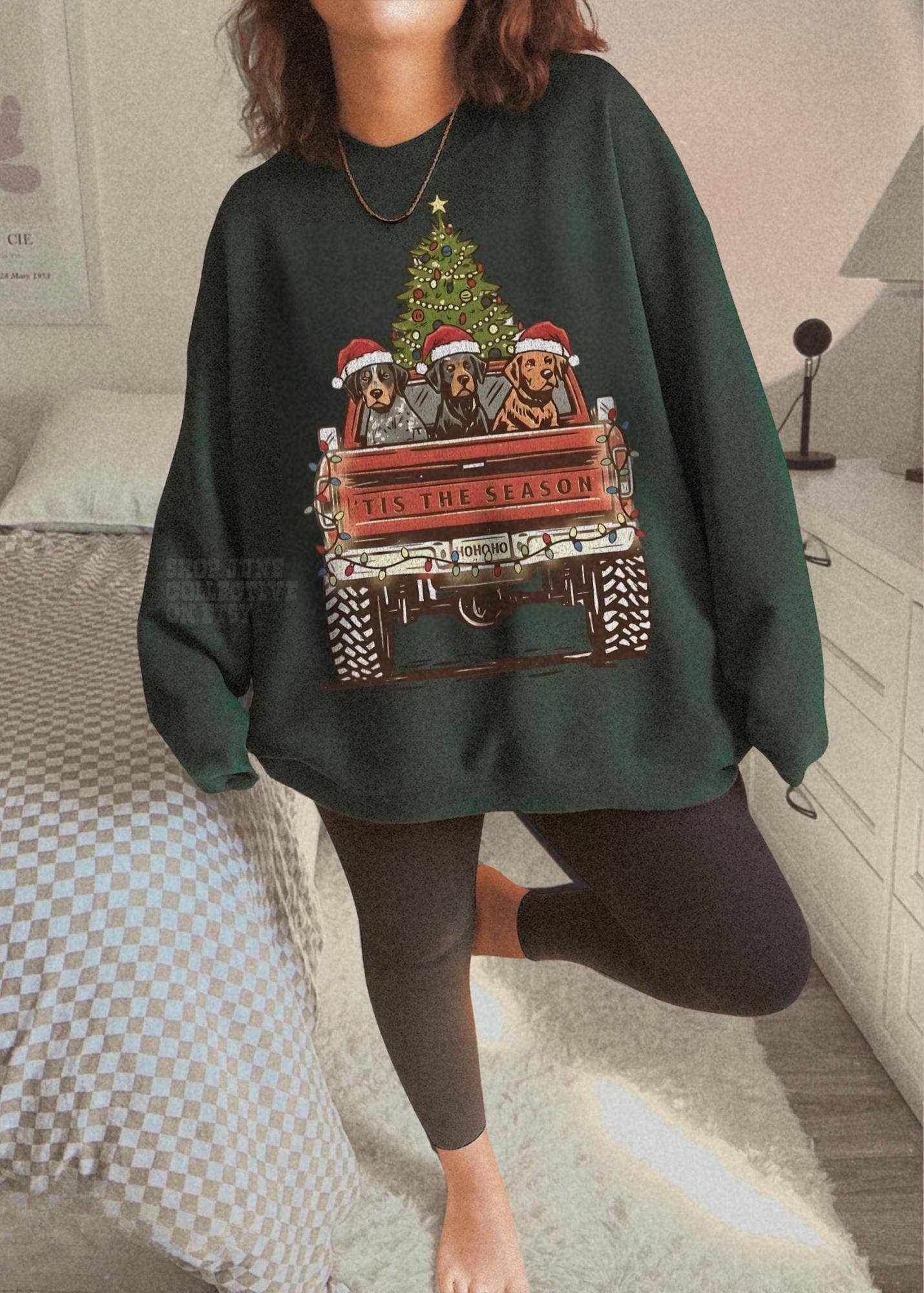 Vintage Christmas Dog Truck Sweatshirt Crewneck T-Shirts, Hoodie | PodTeesHub.com