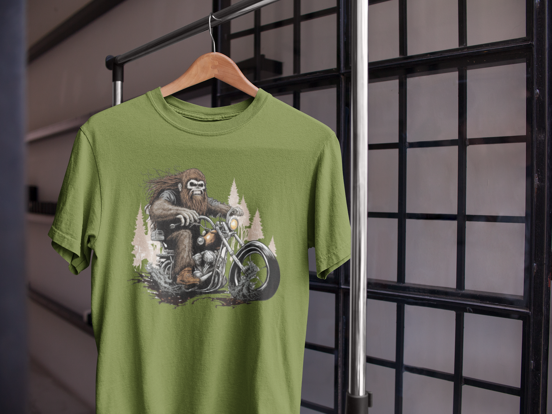 Biker Bigfoot On Green T-Shirt - Biker Squatch Collection Hoodie, Sweatshirt | PodTeesHub.com