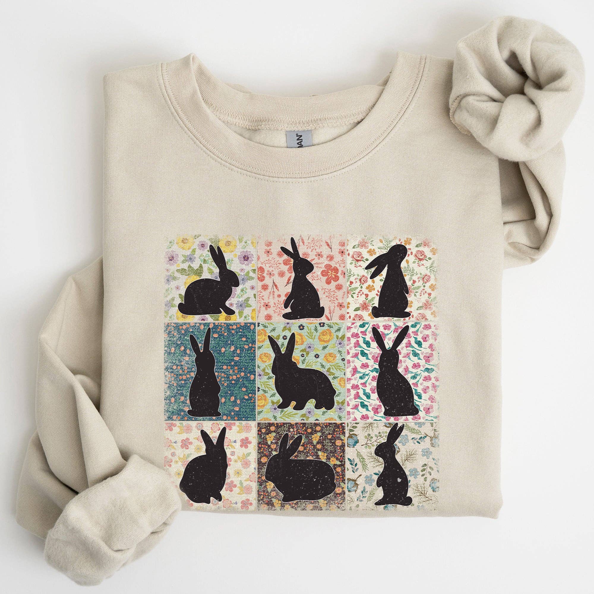 Retro Floral Print, Easter Bunnies, Quilt Sweatshirt T-Shirts, Hoodie | PodTeesHub.com