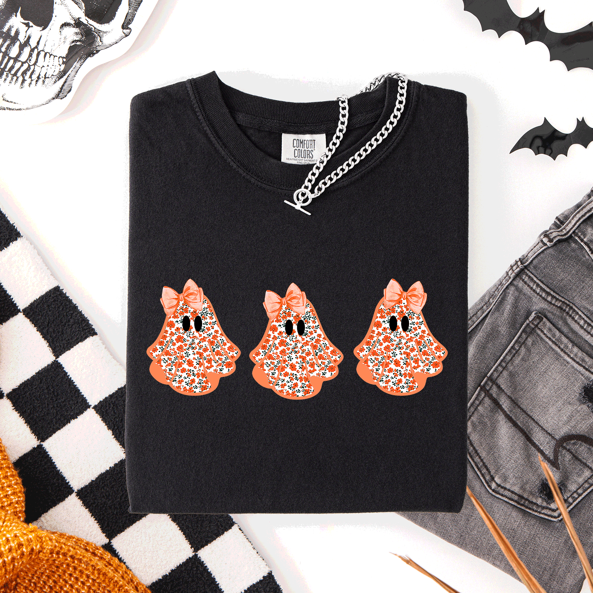 Cute Halloween Ghosts, Pattern, Coquette, T-Shirt Hoodie, Sweatshirt | PodTeesHub.com
