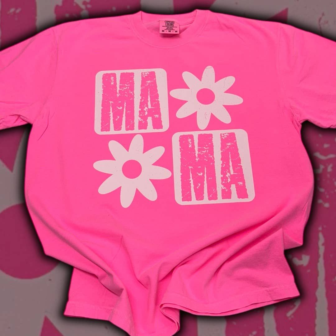Mama White Flower Neon Comfort Colors T-Shirt Hoodie, Sweatshirt | PodTeesHub.com