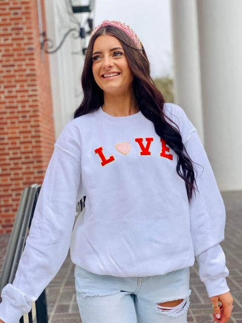 Love Heart Chenille Patch Sweatshirt T-Shirts, Hoodie | PodTeesHub.com