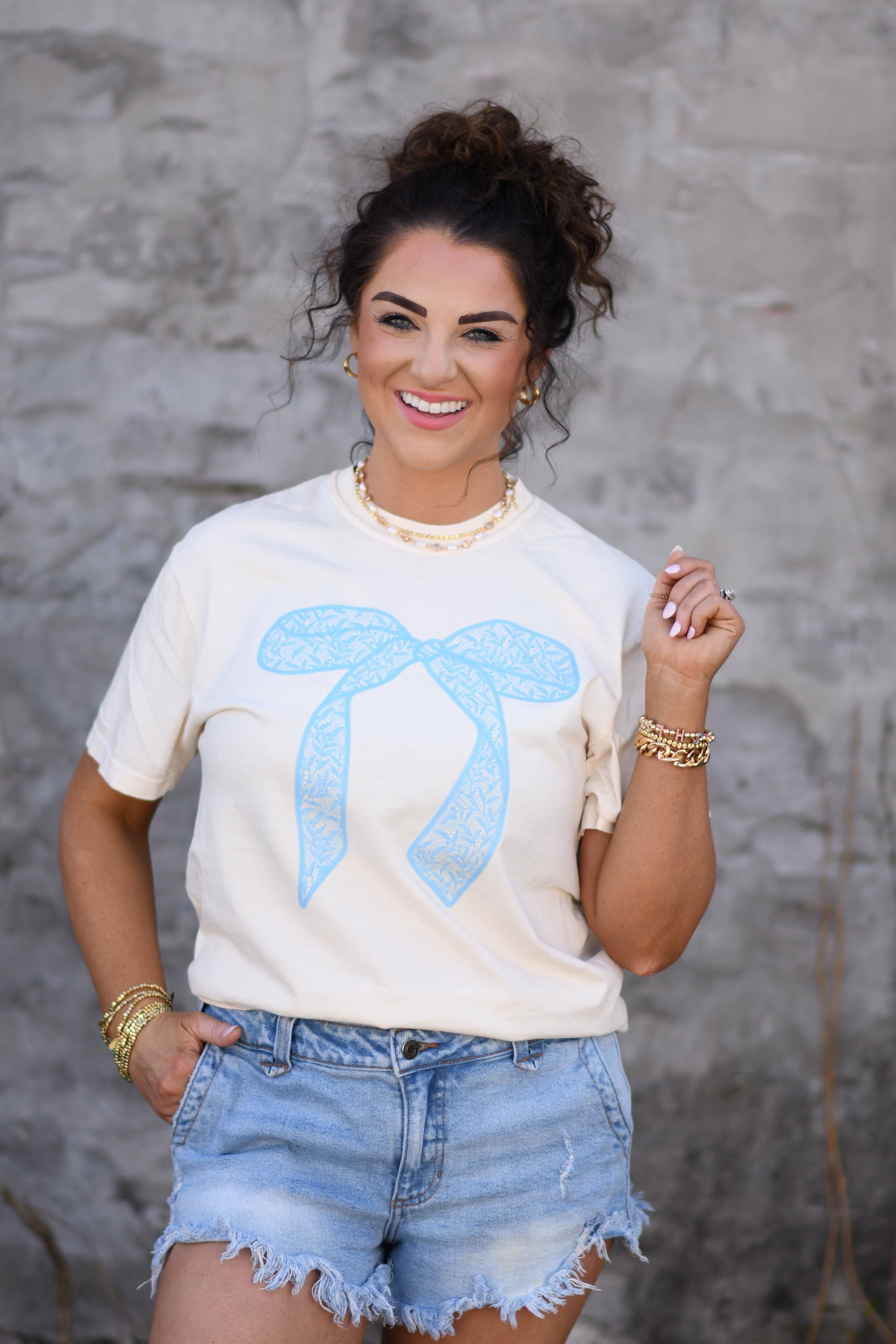 Turquoise Lace Bow Tee Hoodie, Sweatshirt | PodTeesHub.com