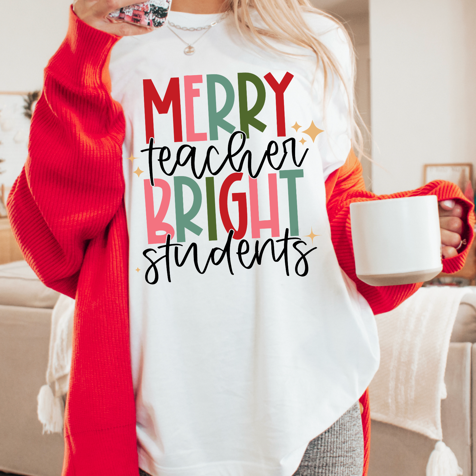 Merry Teacher Bright Students Christmas Gildan Graphic Tee Hoodie, Sweatshirt | PodTeesHub.com