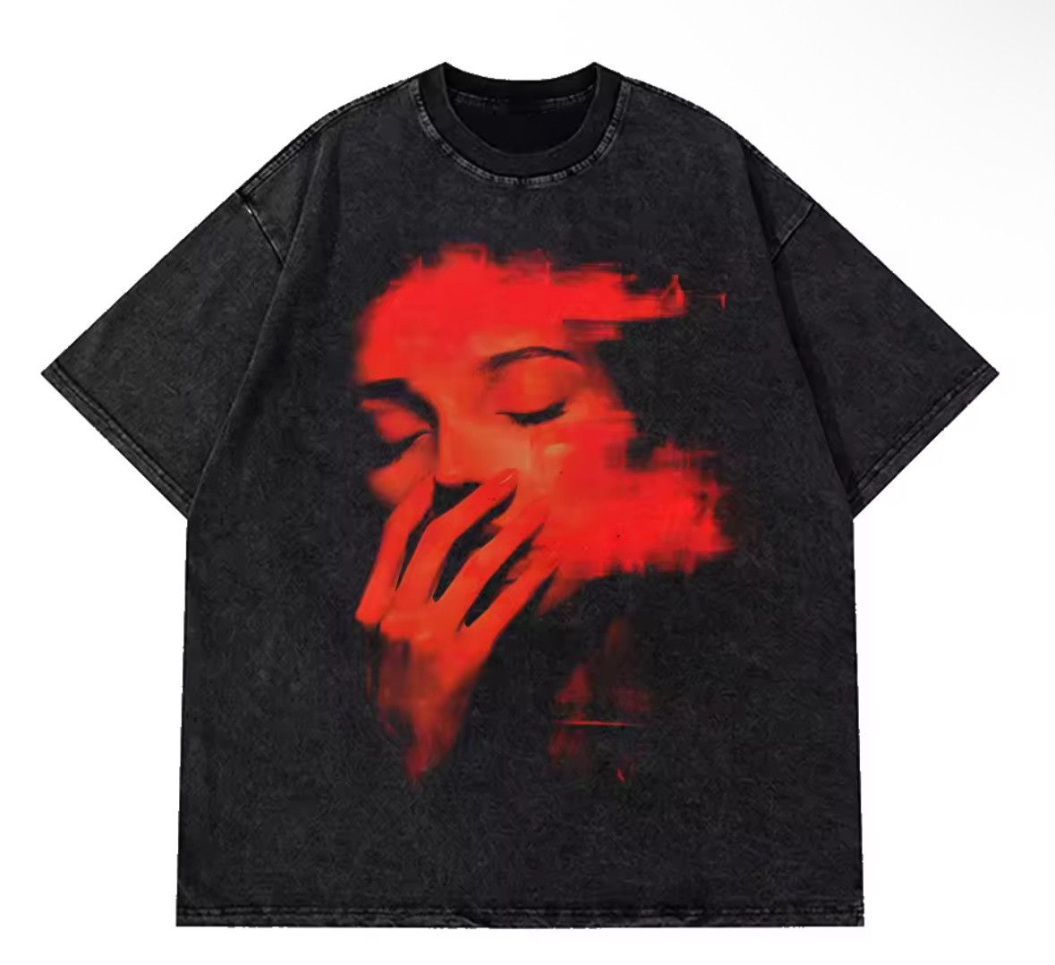 Japanese Brand Y2k Vintage Gothic Red Sleep Beauty Print Washed T Shirt Hoodie, Sweatshirt | PodTeesHub.com