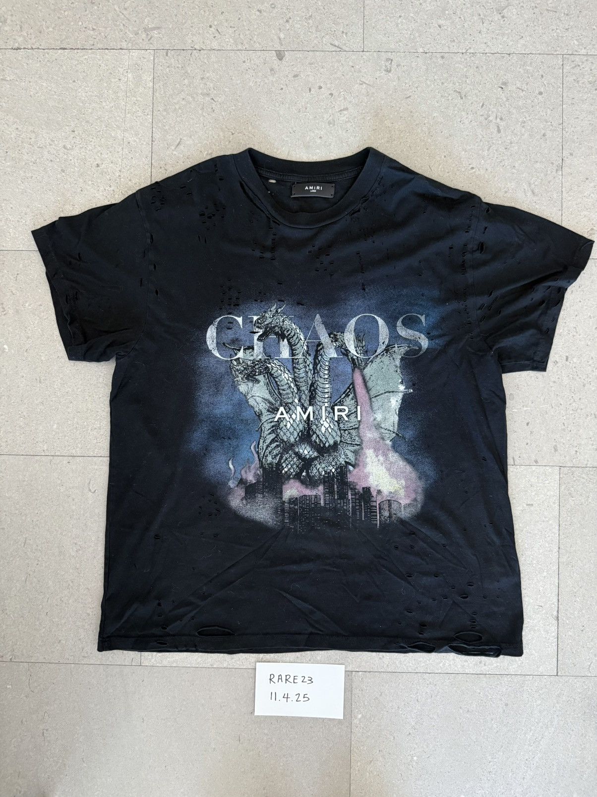 Amiri Distressed Printed Cotton Jersey Chaos T Shirt Hoodie, Sweatshirt | PodTeesHub.com
