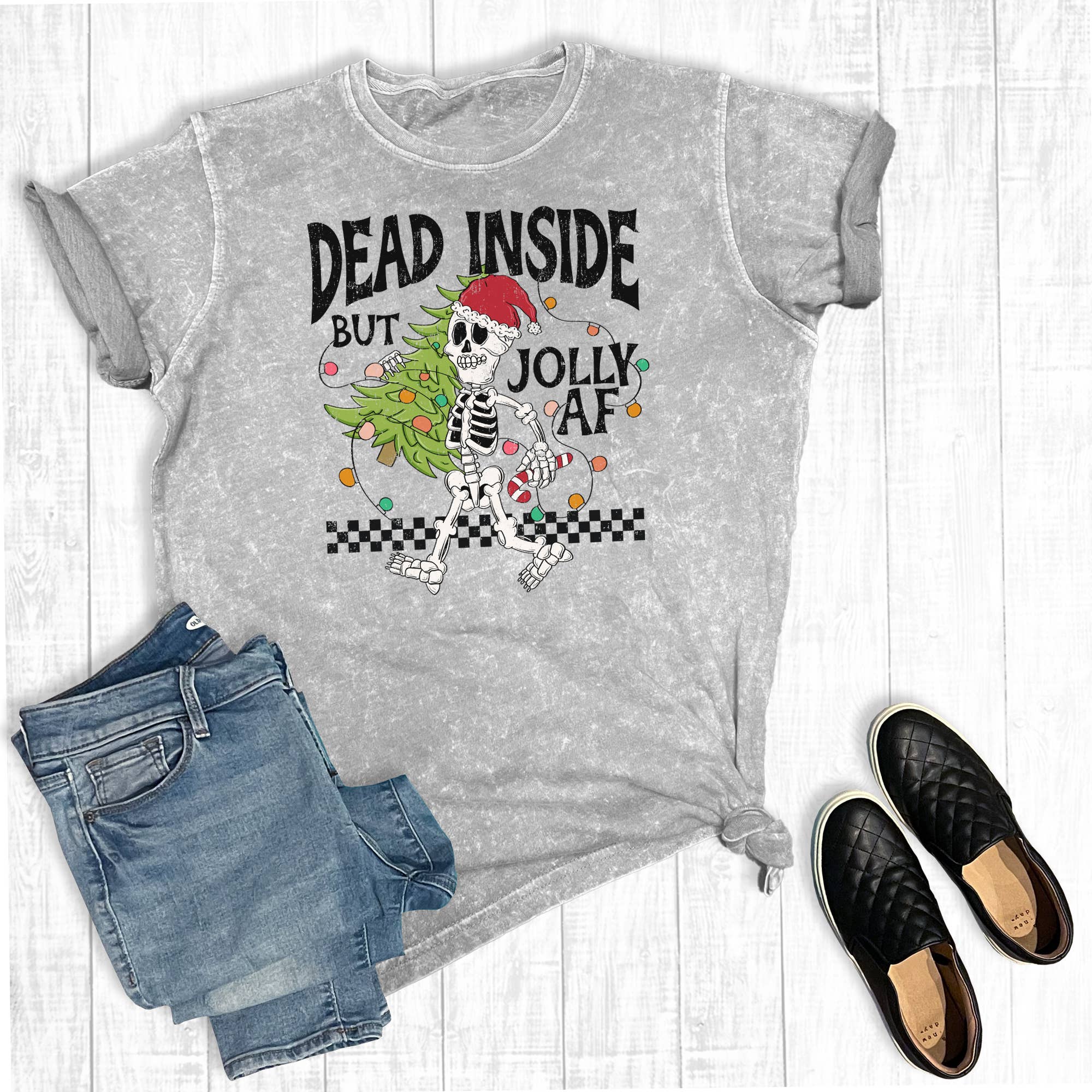 Christmas Dead Inside But Jolly Af Mineral Wash Graphic Tee Hoodie, Sweatshirt | PodTeesHub.com