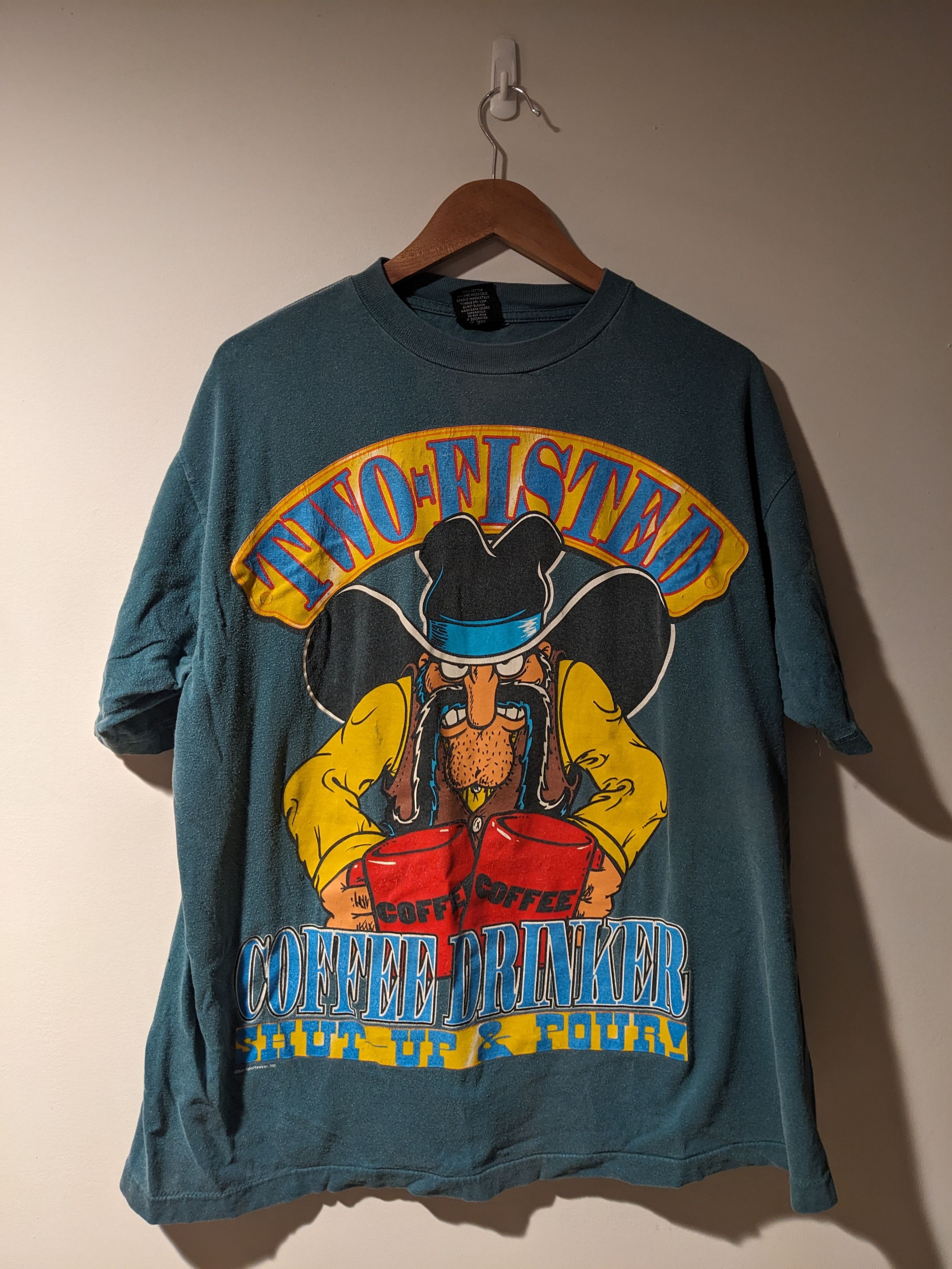 Vintage 90s Two Fisted Coffee Drinker Humor Funny T Shirt Hoodie, Sweatshirt | PodTeesHub.com