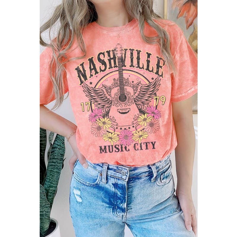 Nashville Music City Mineral Wash T Shirt Hoodie, Sweatshirt | PodTeesHub.com