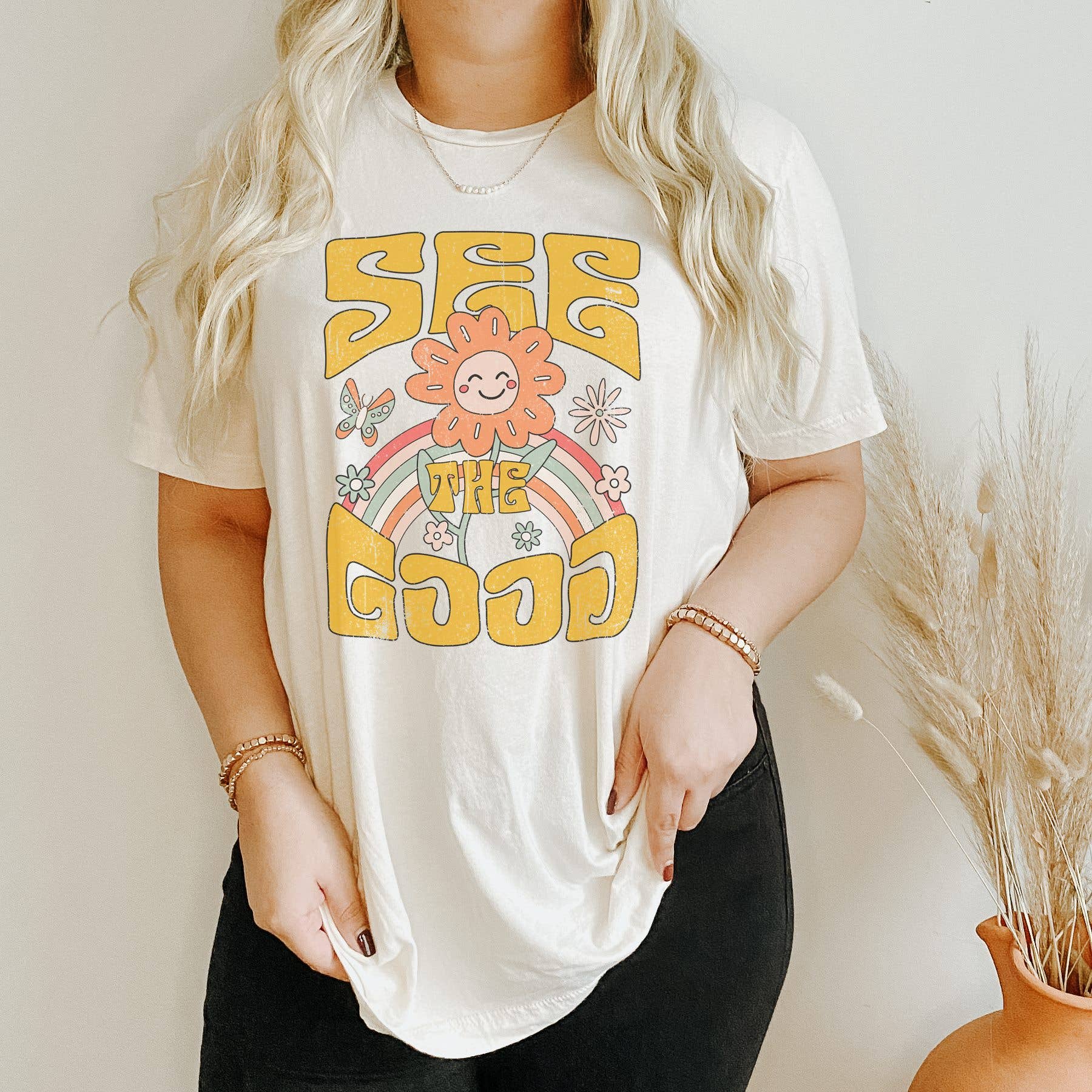 Retro See the Good Flower Tee | Retro Vibes Tee Hoodie, Sweatshirt | PodTeesHub.com