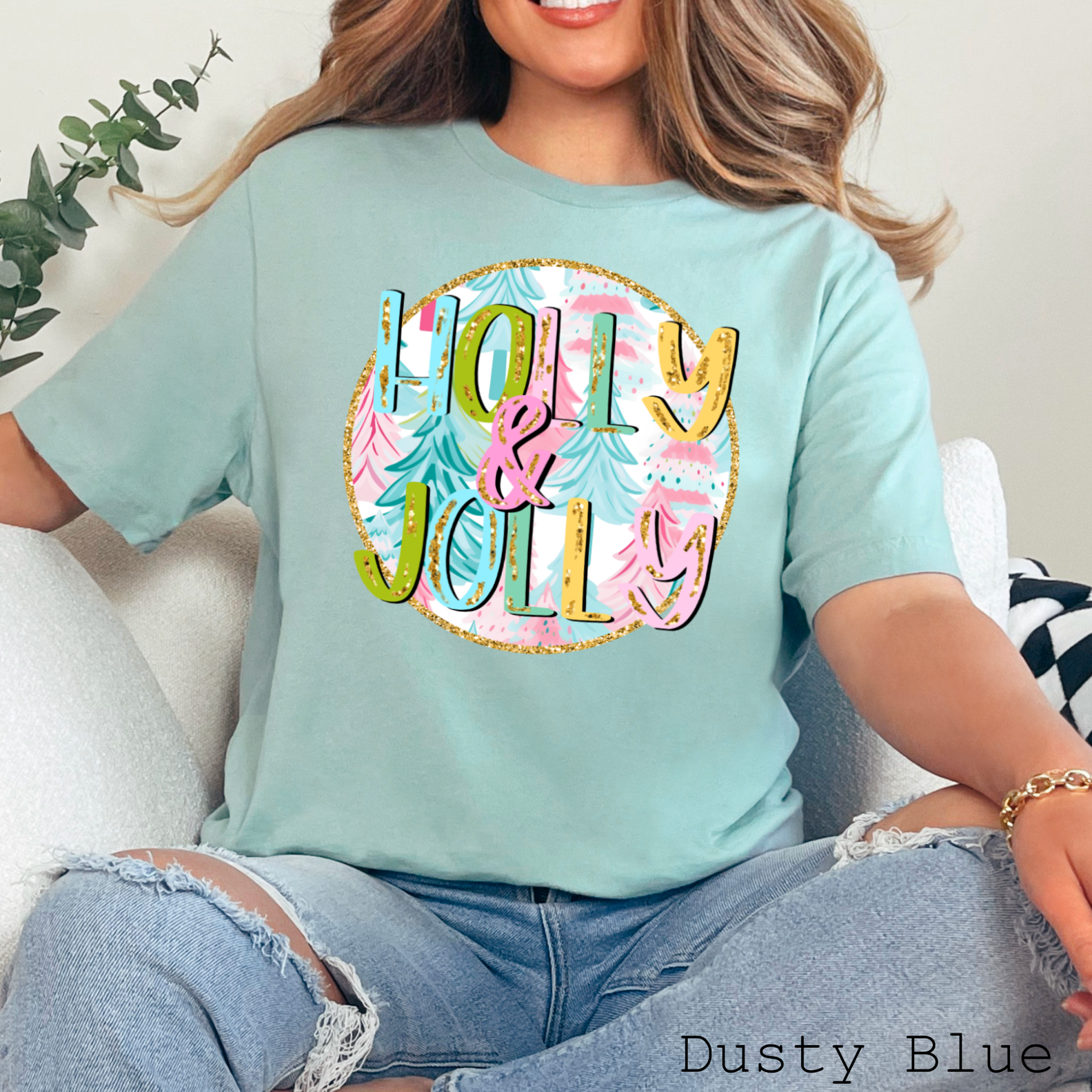 Holly and Jolly Christmas 2025 Graphic Tee | Bella Canvas Hoodie, Sweatshirt | PodTeesHub.com