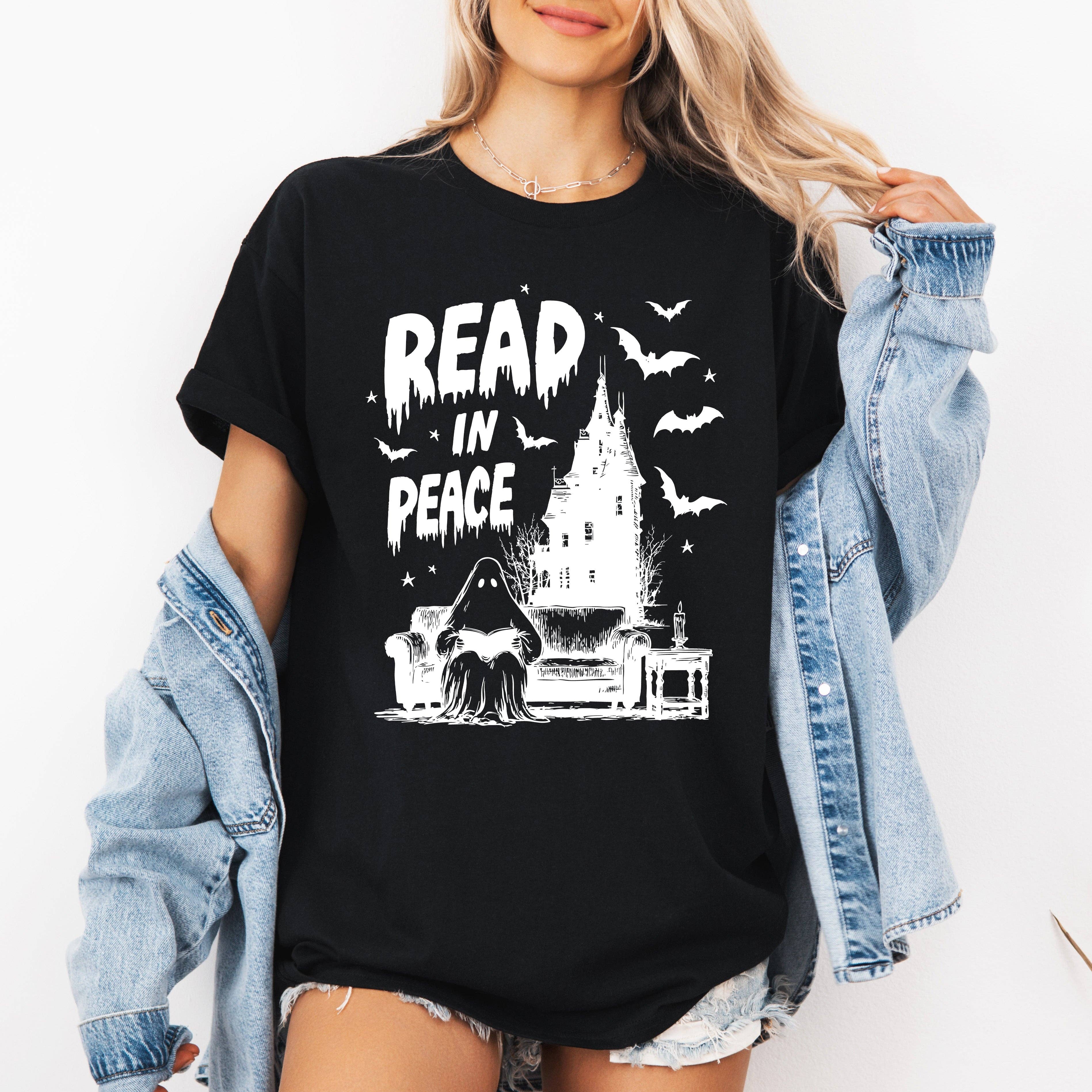 Read in Peace Ghost Halloween Bookish Library Booktok Tshirt Hoodie, Sweatshirt | PodTeesHub.com