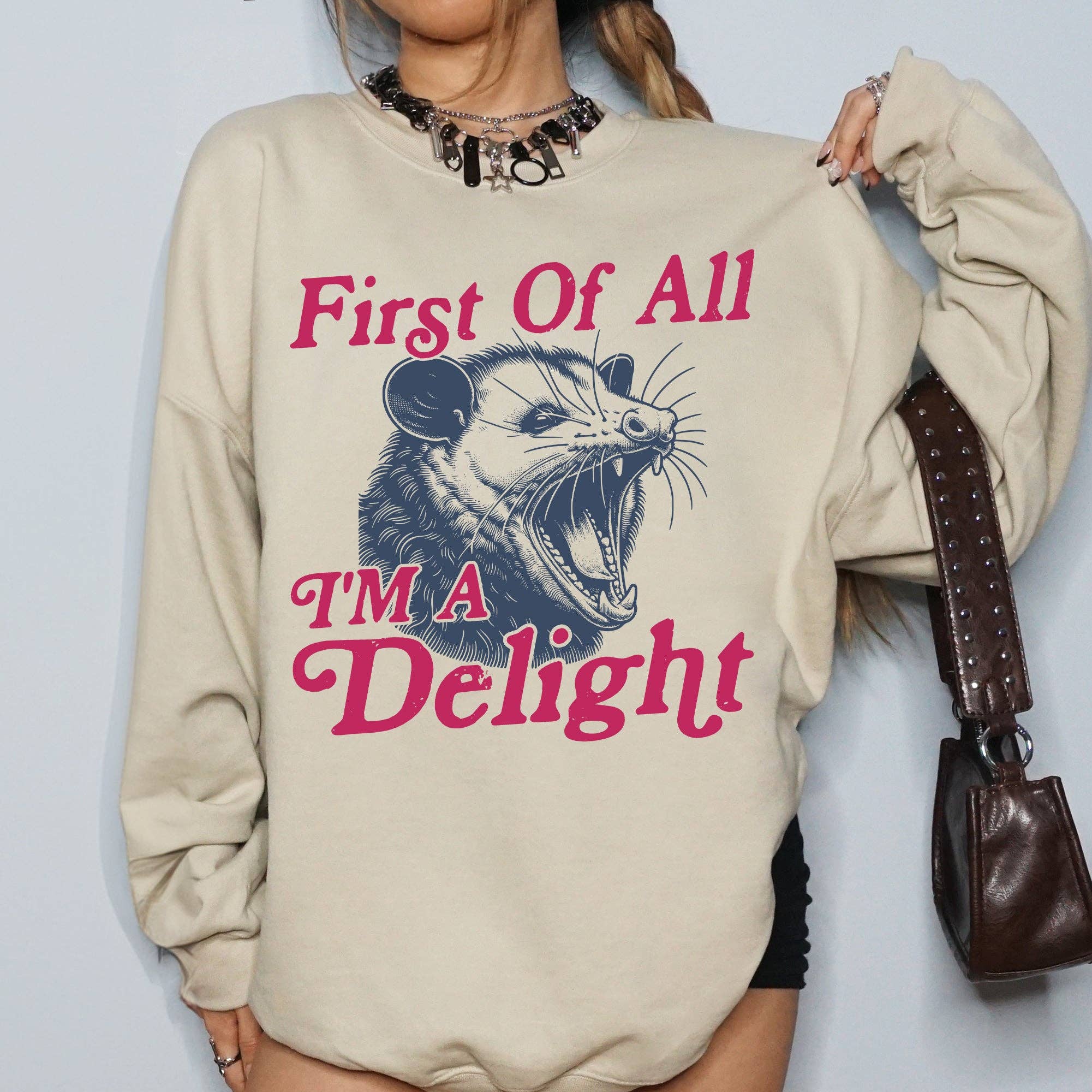 First of All I'm A Delight, Possum, Funny Sweatshirt T-Shirts, Hoodie | PodTeesHub.com
