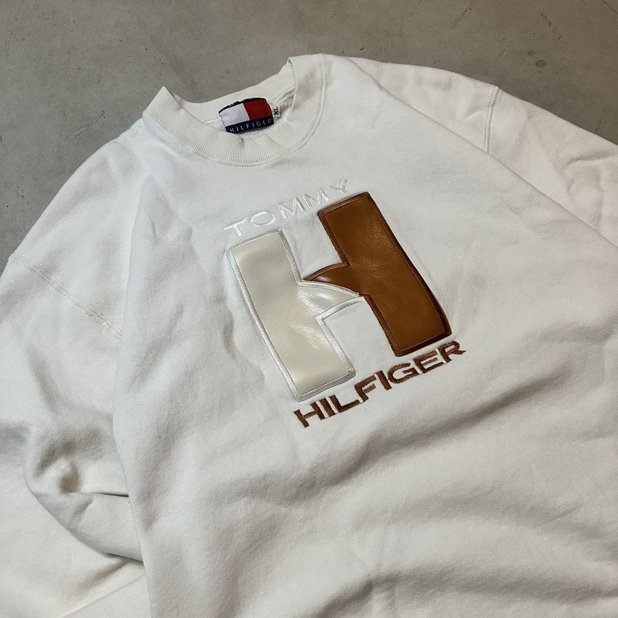 Tommy Hilfiger Vintage 90s Tommy Hilfiger Leather Logo Crewneck Size Xl T-Shirts, Hoodie, Sweatshirt | PodTeesHub.com