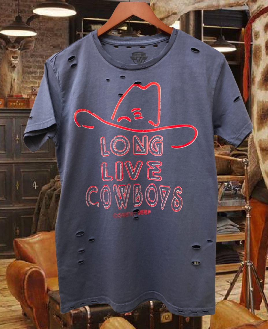 Long Live Cowboys Neon Lights Distressed T-Shirt Hoodie, Sweatshirt | PodTeesHub.com