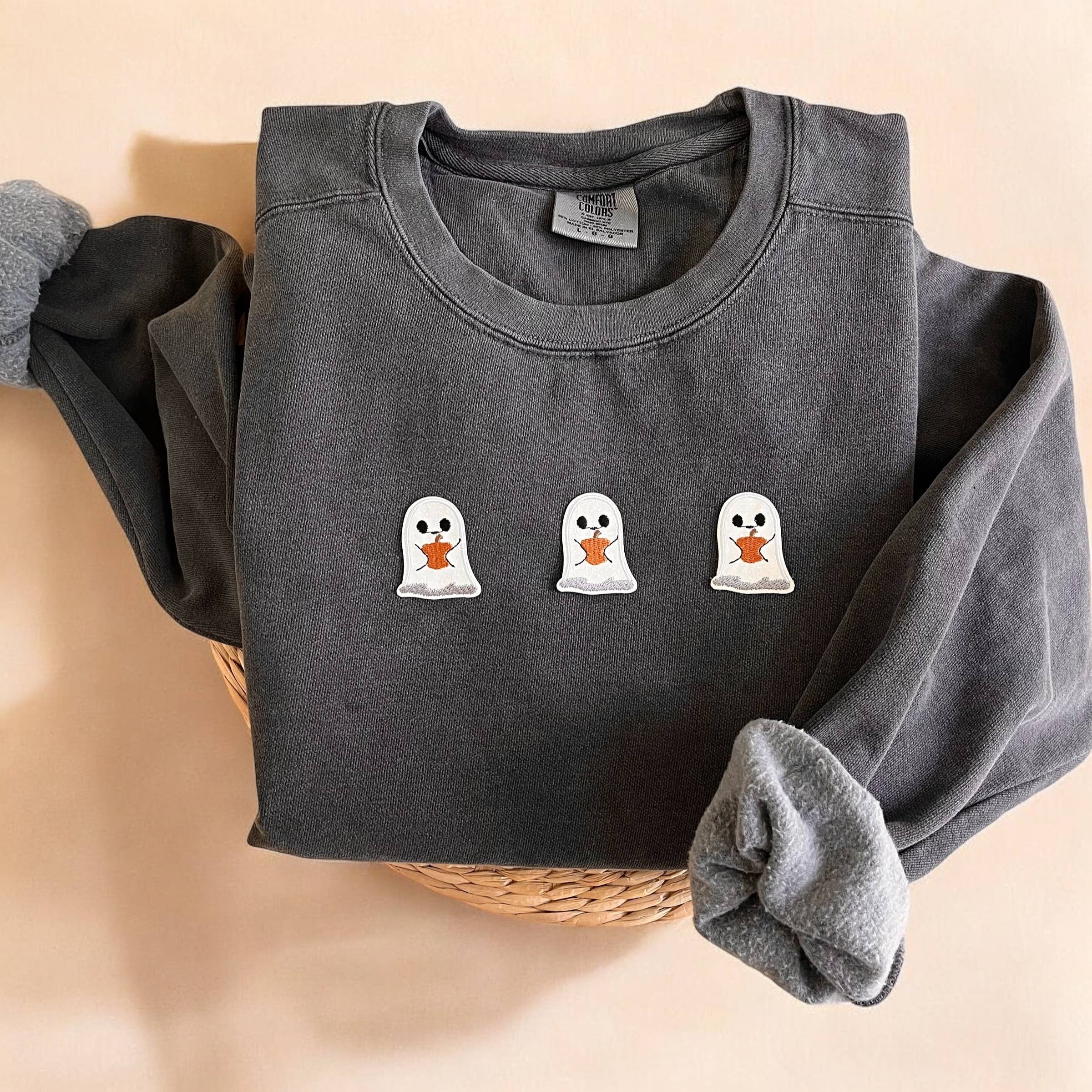 Comfort Colors® Pumpkin Ghost Sweatshirt, Halloween Sweater T-Shirts, Hoodie | PodTeesHub.com