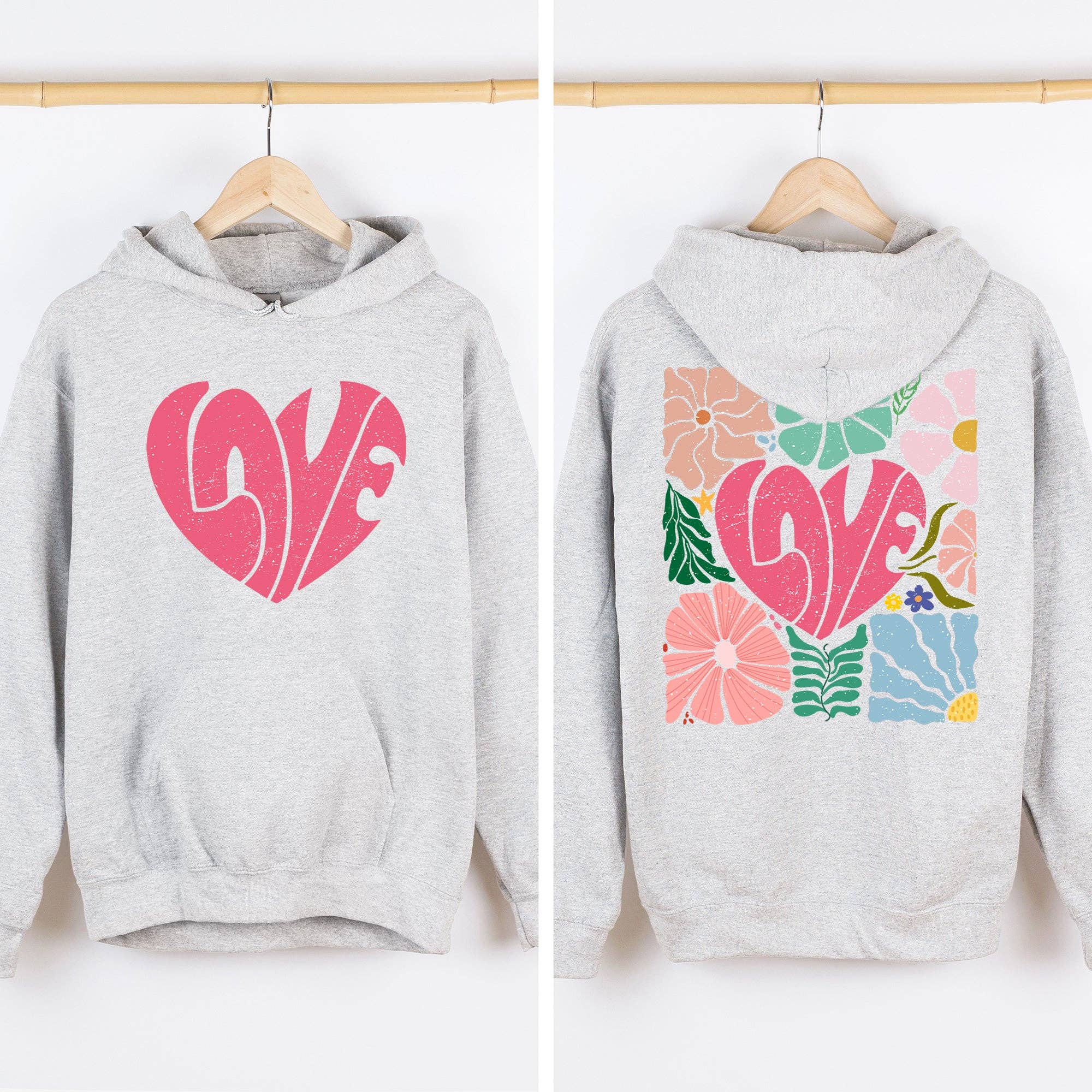 Retro Love, Boho Flowers, Valentine's Day Hooded Sweatshirt T-Shirts, Hoodie | PodTeesHub.com