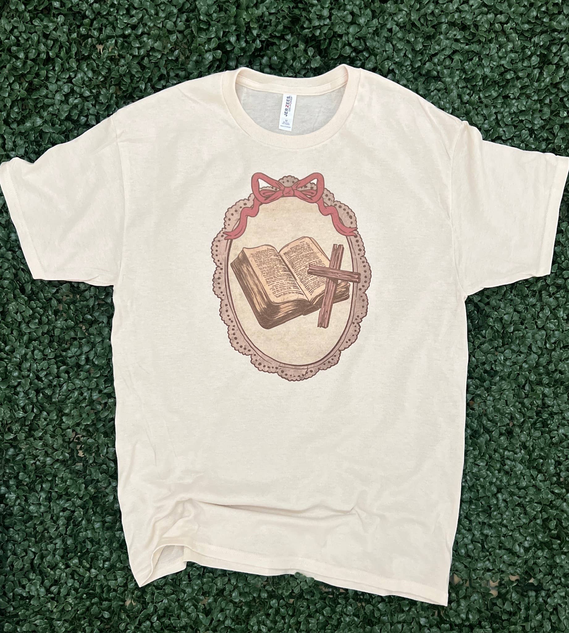 Vintage Frame with Bible and Cross On Cream Tee Hoodie, Sweatshirt | PodTeesHub.com