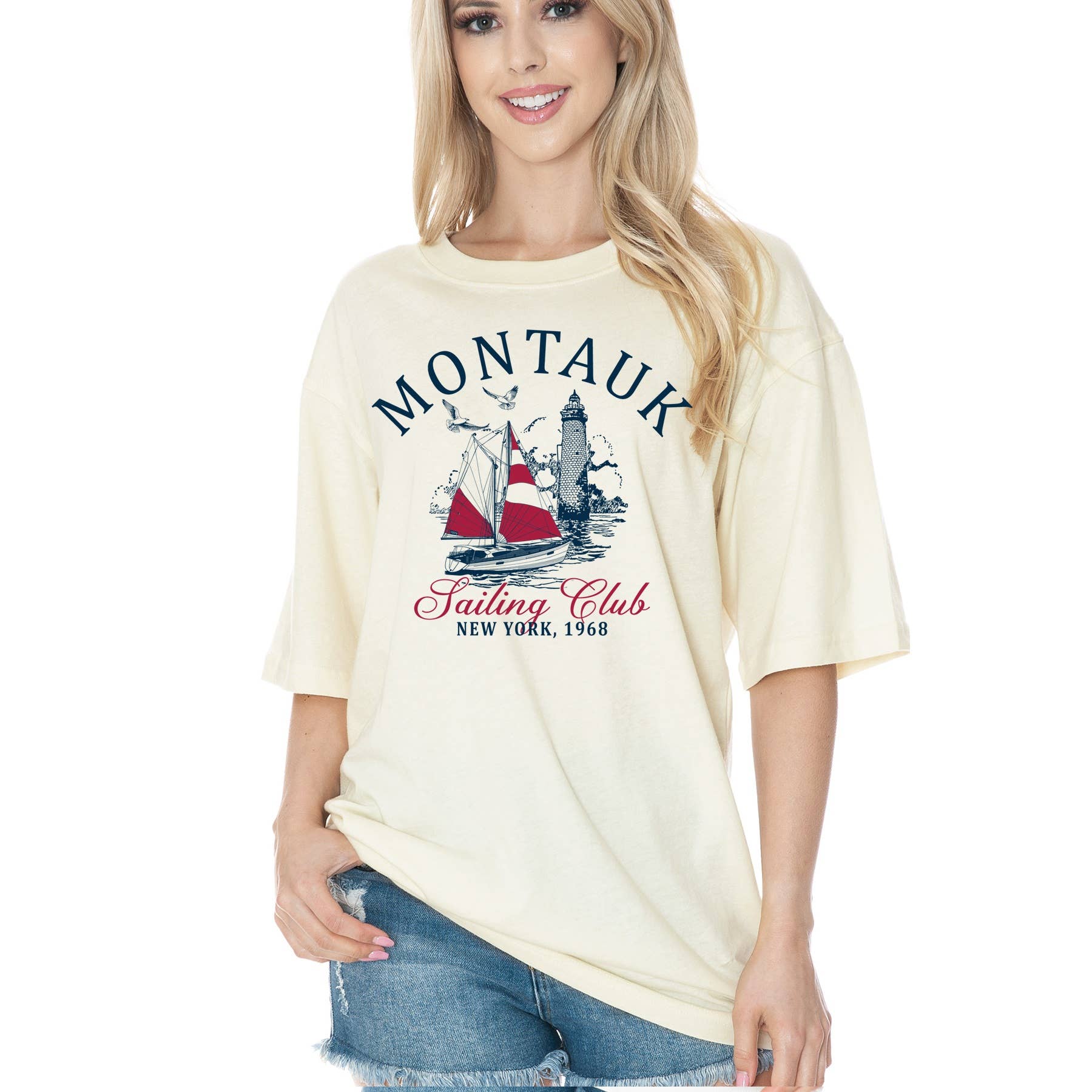 Montauk Yacht Club Oversized Unisex Tee Hoodie, Sweatshirt | PodTeesHub.com
