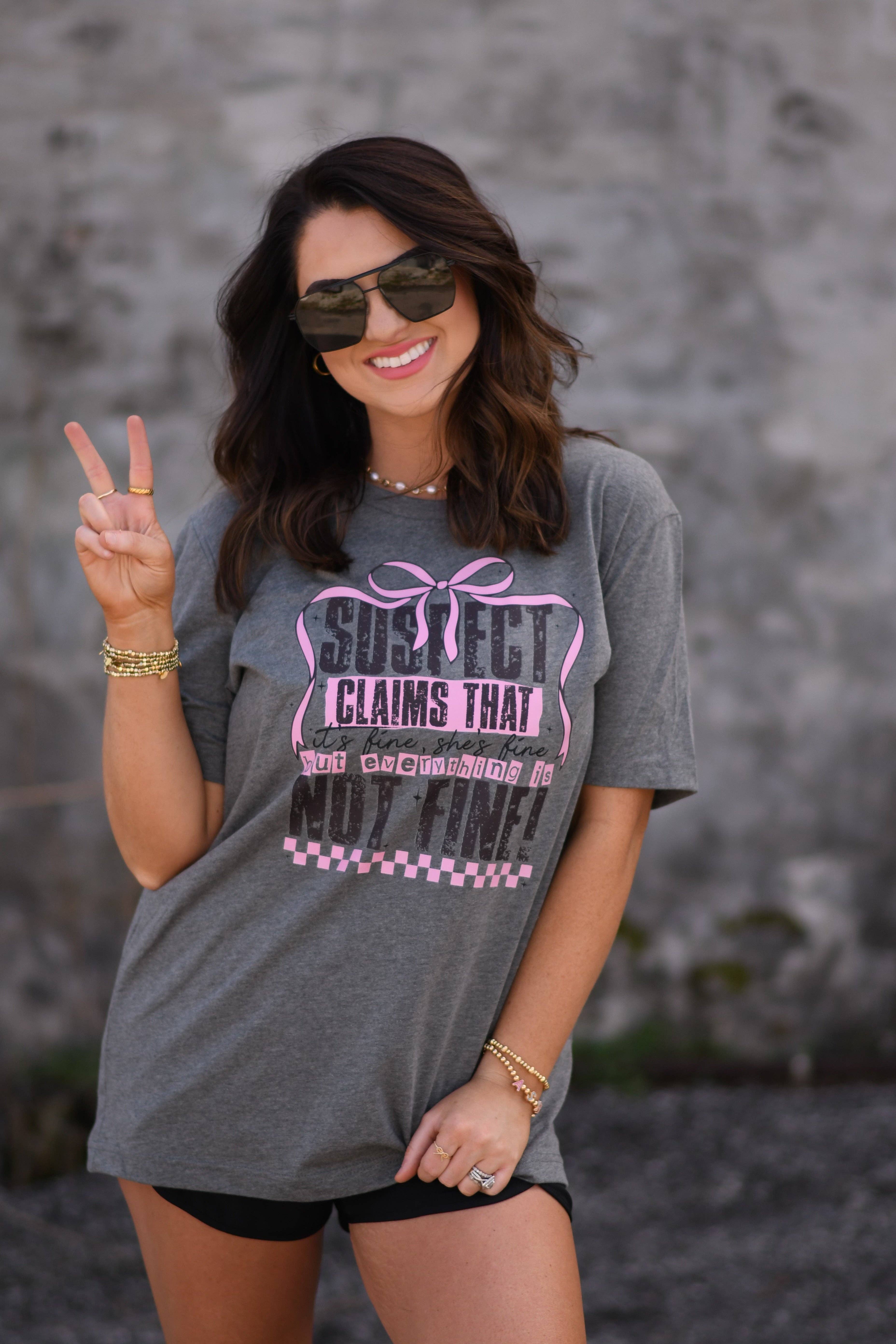 Suspect Claims She’S Fine Tee Hoodie, Sweatshirt | PodTeesHub.com