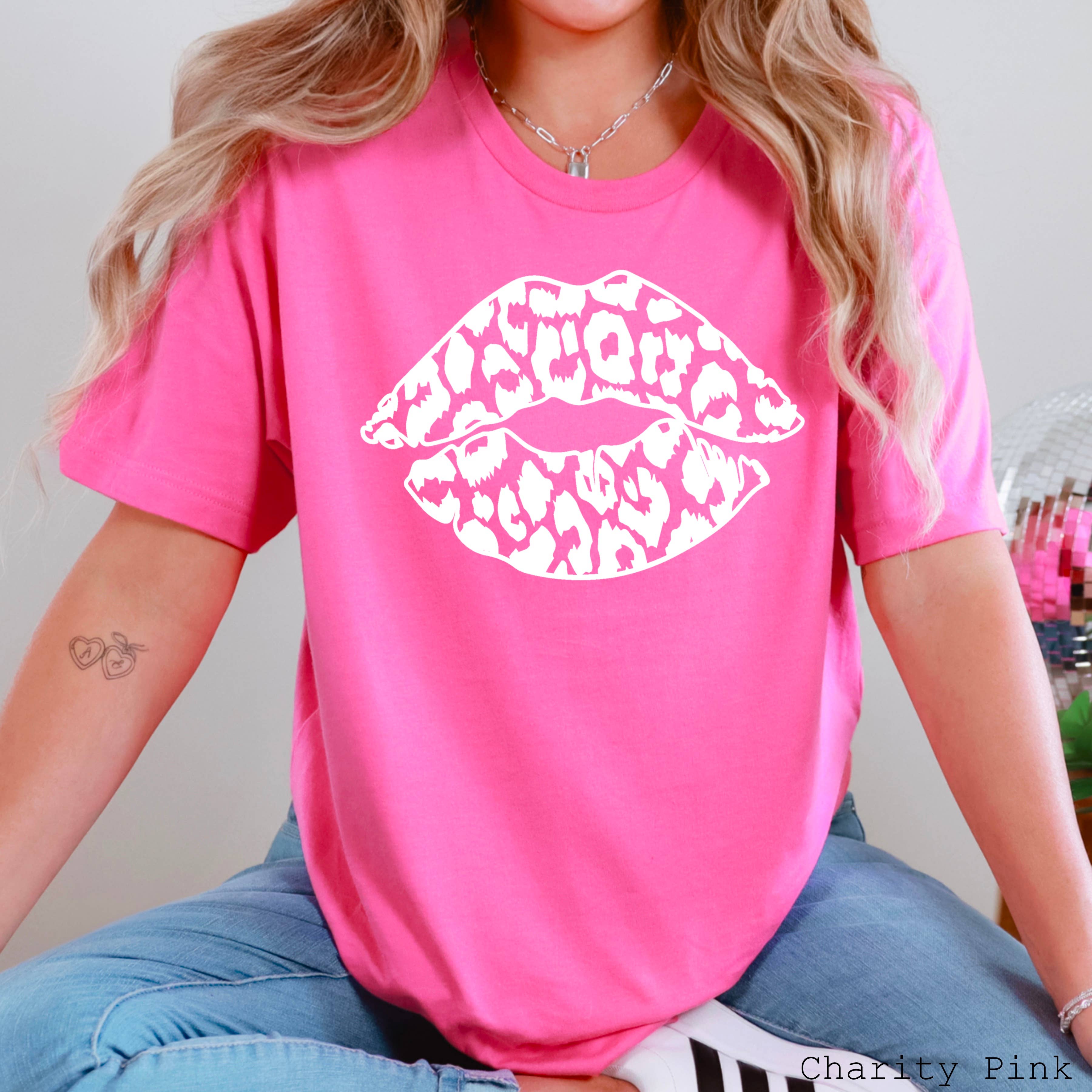 Leopard Lips Valentine Graphic Tee | Bella Canvas Hoodie, Sweatshirt | PodTeesHub.com