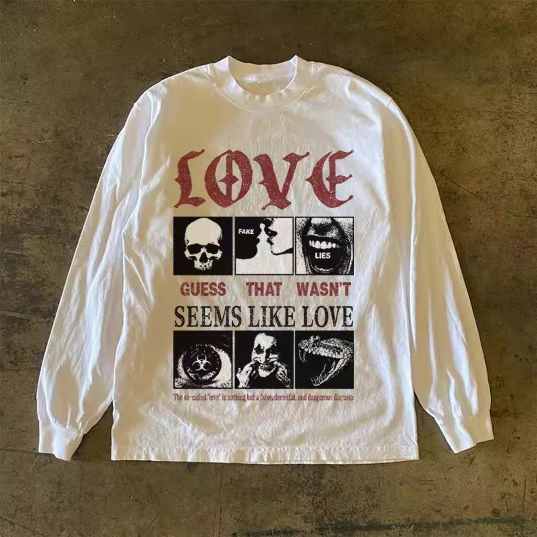 Vintage White Casual Retro Street Hip Hop Print Long Sleeved T-Shirts, Hoodie, Sweatshirt