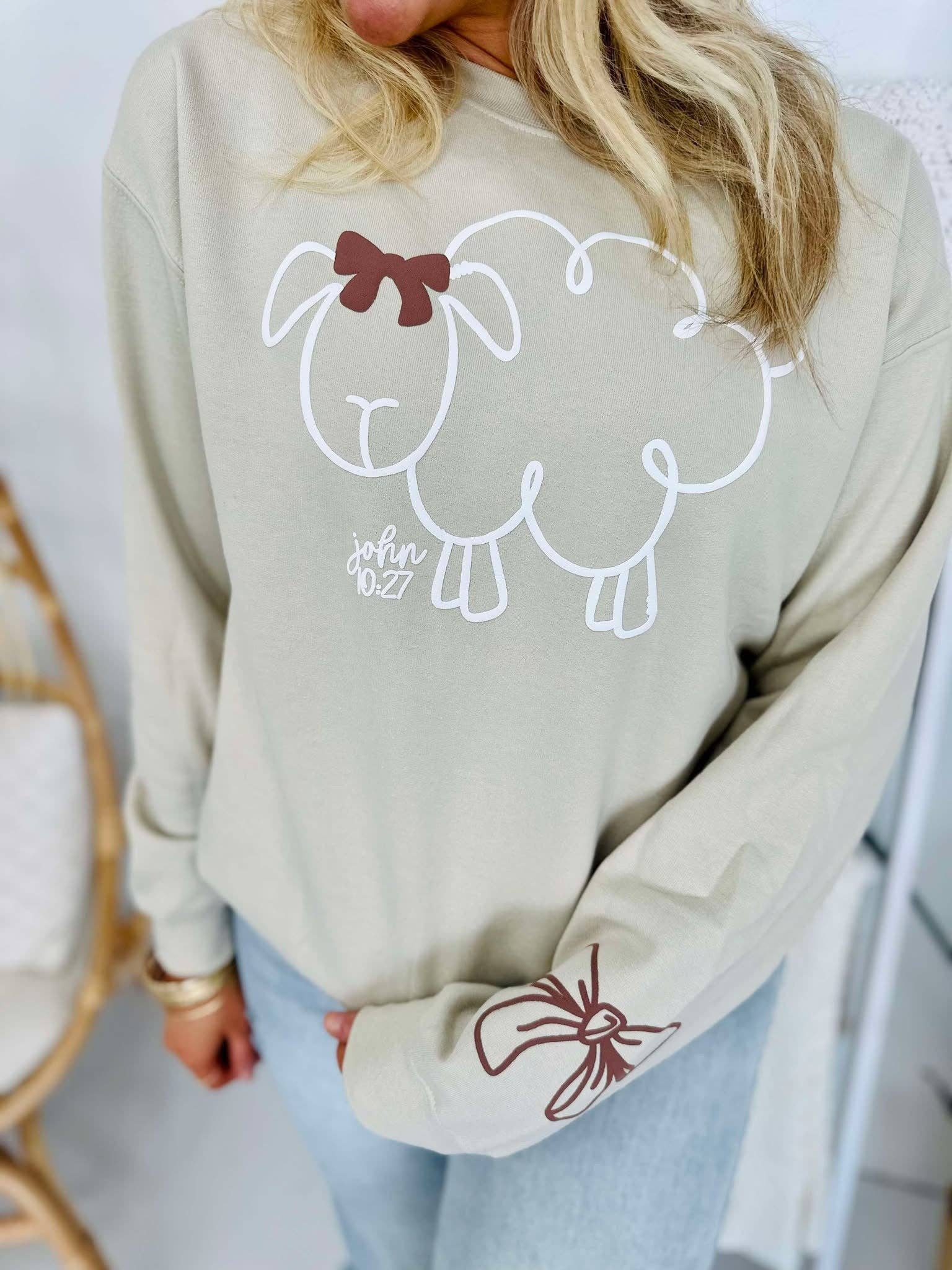 Sheep with Bow Sleeve Puff Sweatshirt T-Shirts, Hoodie | PodTeesHub.com