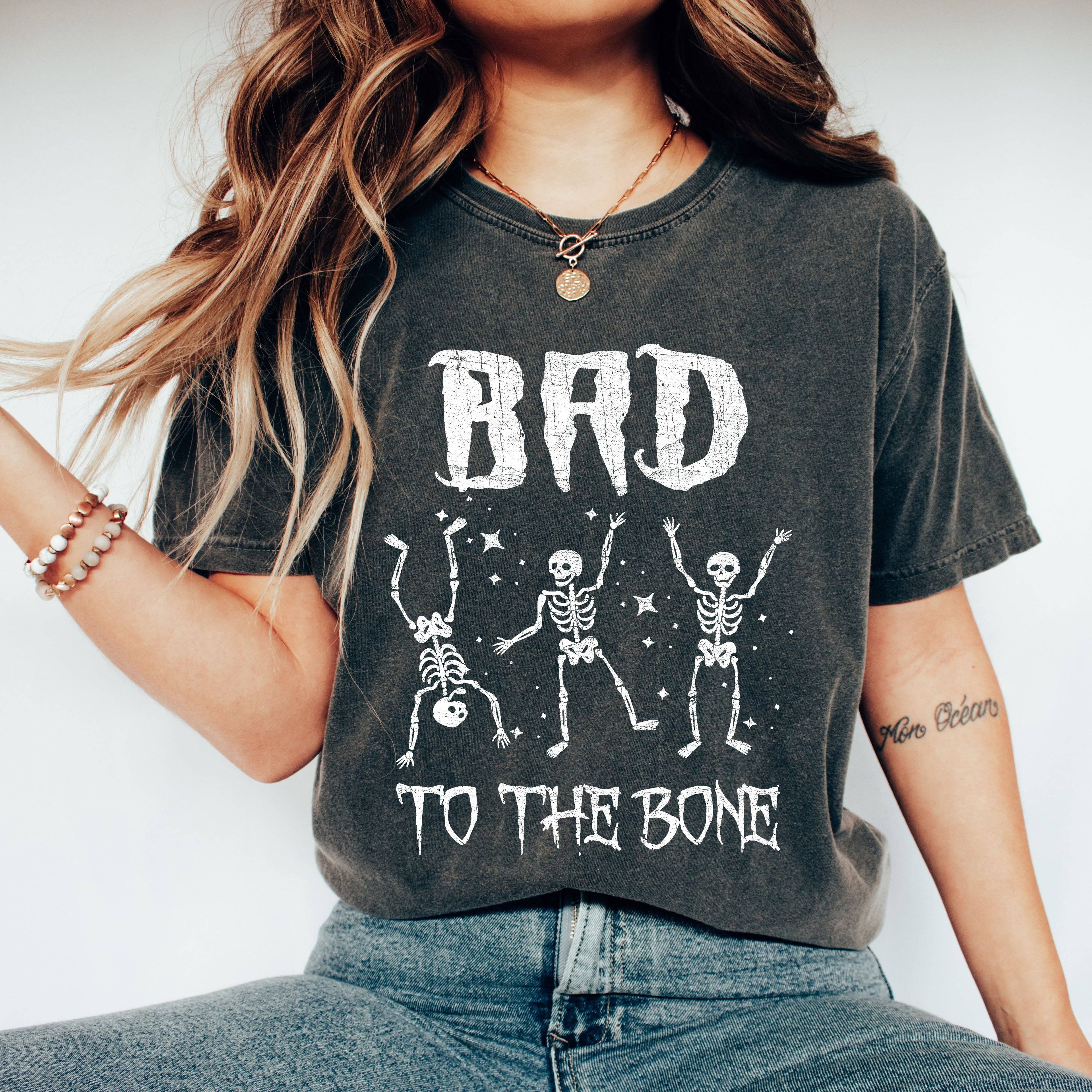 Bad To the Bone, Funny Skeleton, Retro, Aesthetic, Vintage, Comfort Colors Tshirt Hoodie, Sweatshirt | PodTeesHub.com