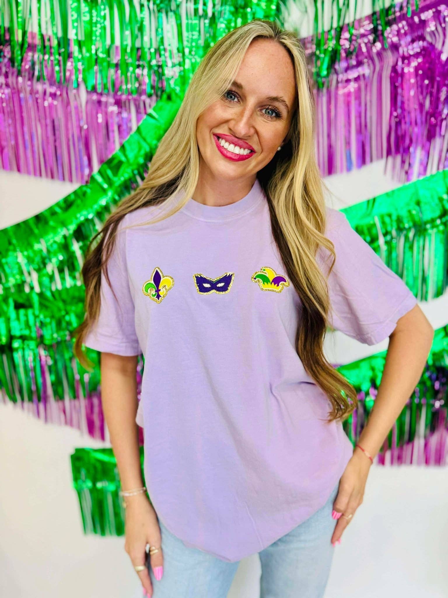 Mardi Gras Trinket Trio Chenille Patch Tee Hoodie, Sweatshirt | PodTeesHub.com