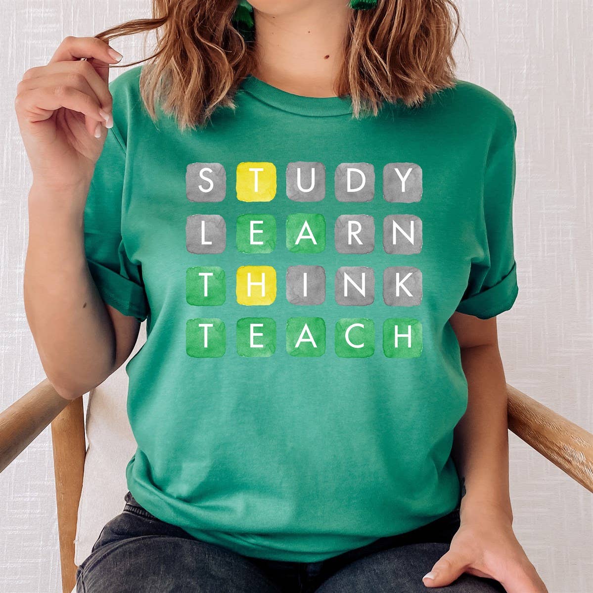 Study Learn Think Teach Word Game T-Shirt - Wordle Teacher Hoodie, Sweatshirt | PodTeesHub.com