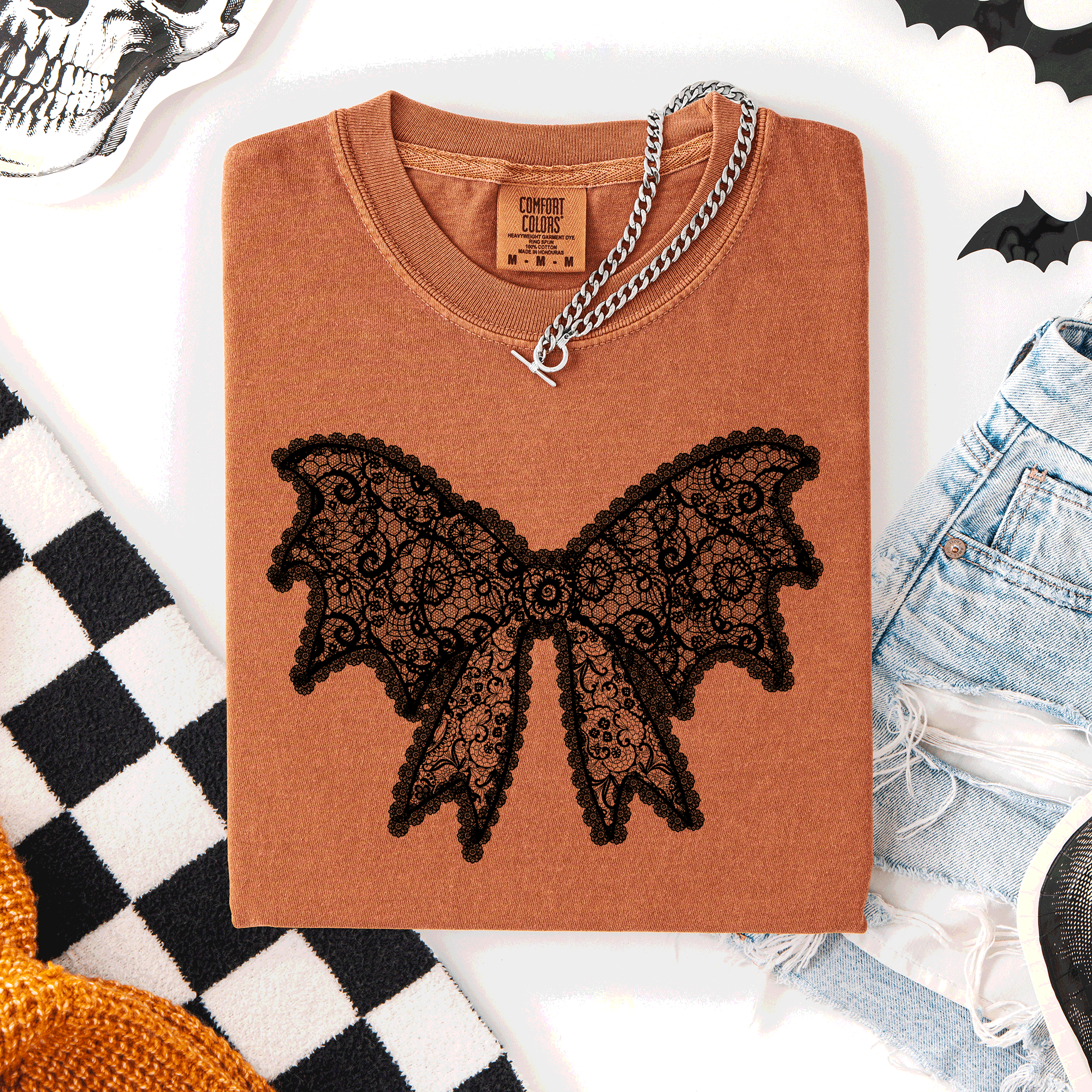 Lace Bow, Halloween, Goth, Faux Lace, Ribbon T-Shirt Hoodie, Sweatshirt | PodTeesHub.com