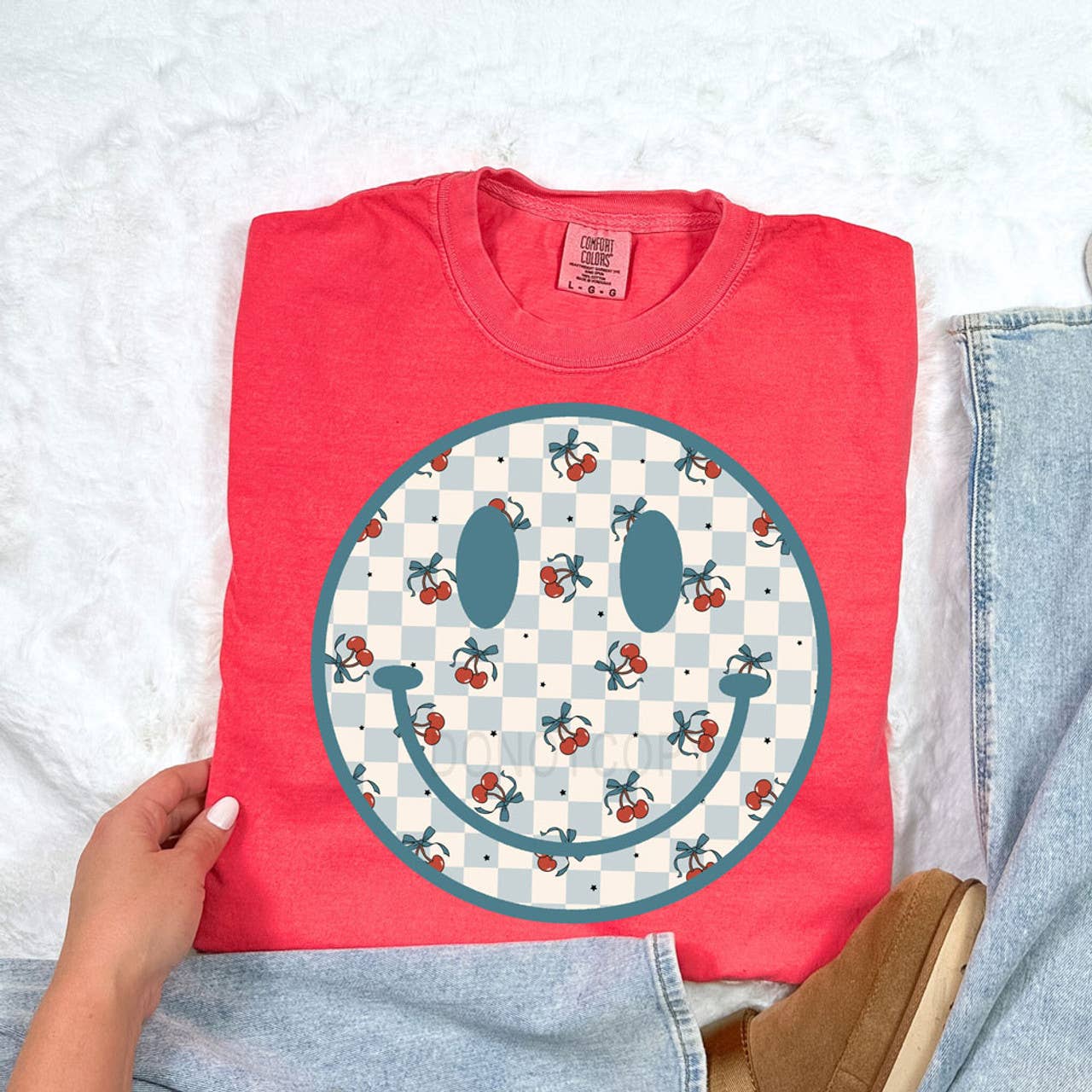 Cherry Checkered Happy Face Tee Hoodie, Sweatshirt | PodTeesHub.com