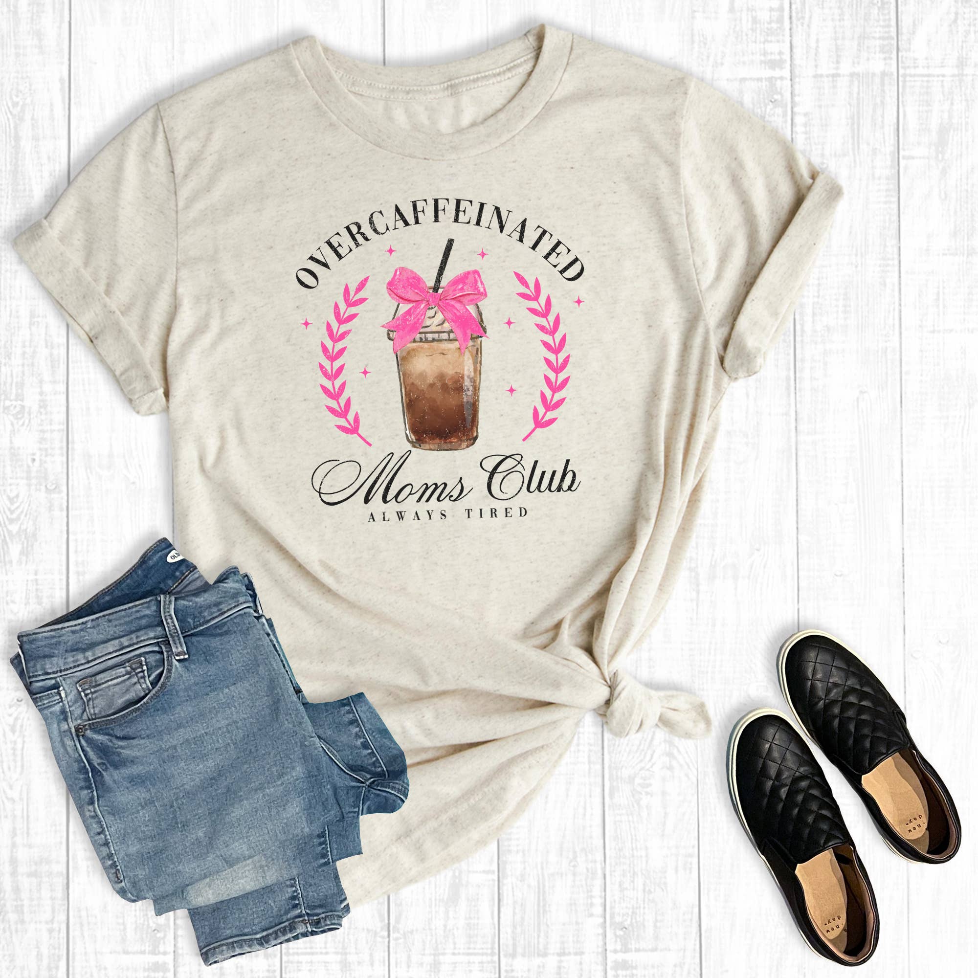Retro Mom Overcaffeinated Club Graphic Tee Hoodie, Sweatshirt | PodTeesHub.com