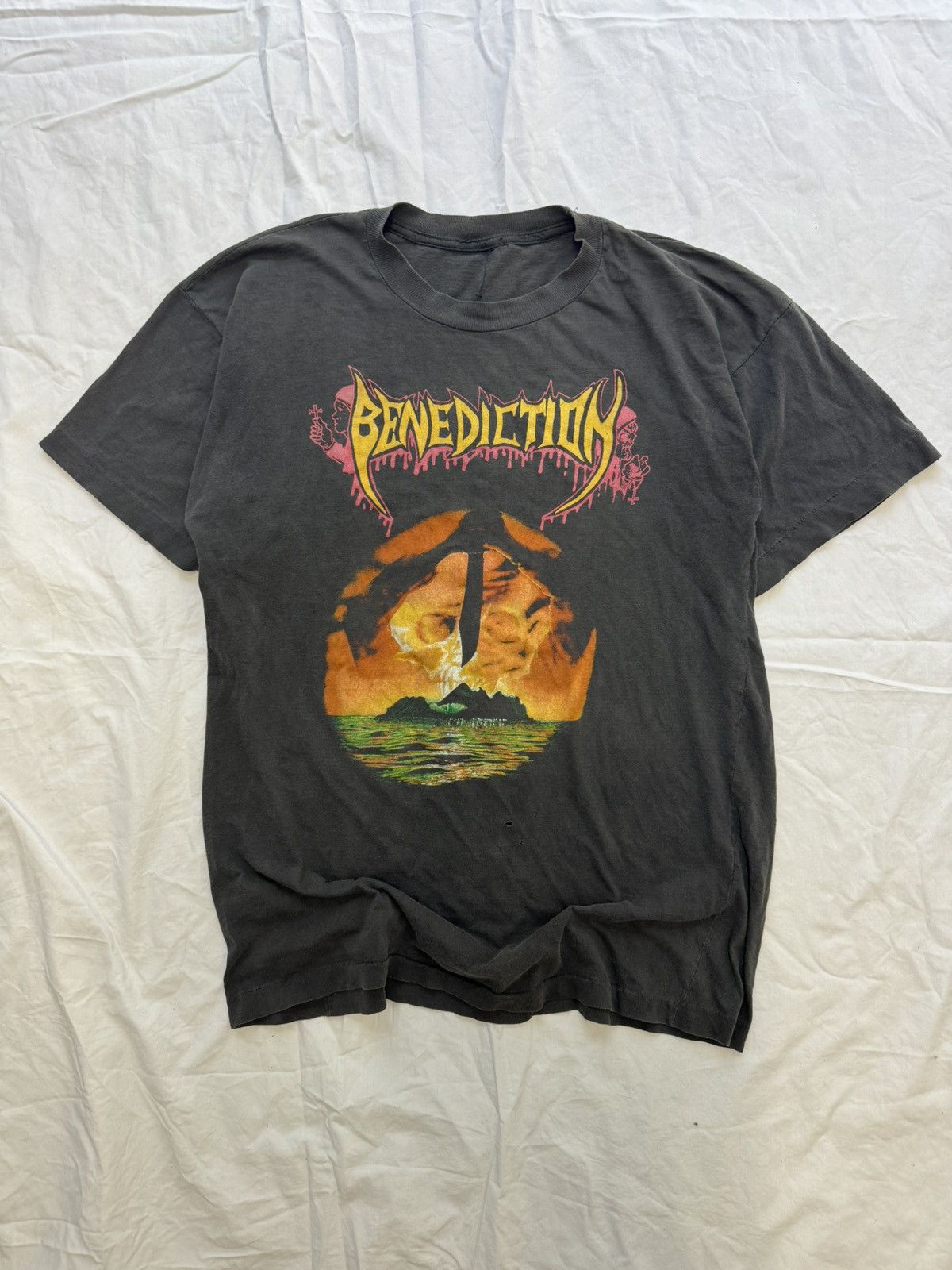 Band Tees Vintage 90s Benediction Erd Death Metal Goth Faded T Shirt Hoodie, Sweatshirt | PodTeesHub.com